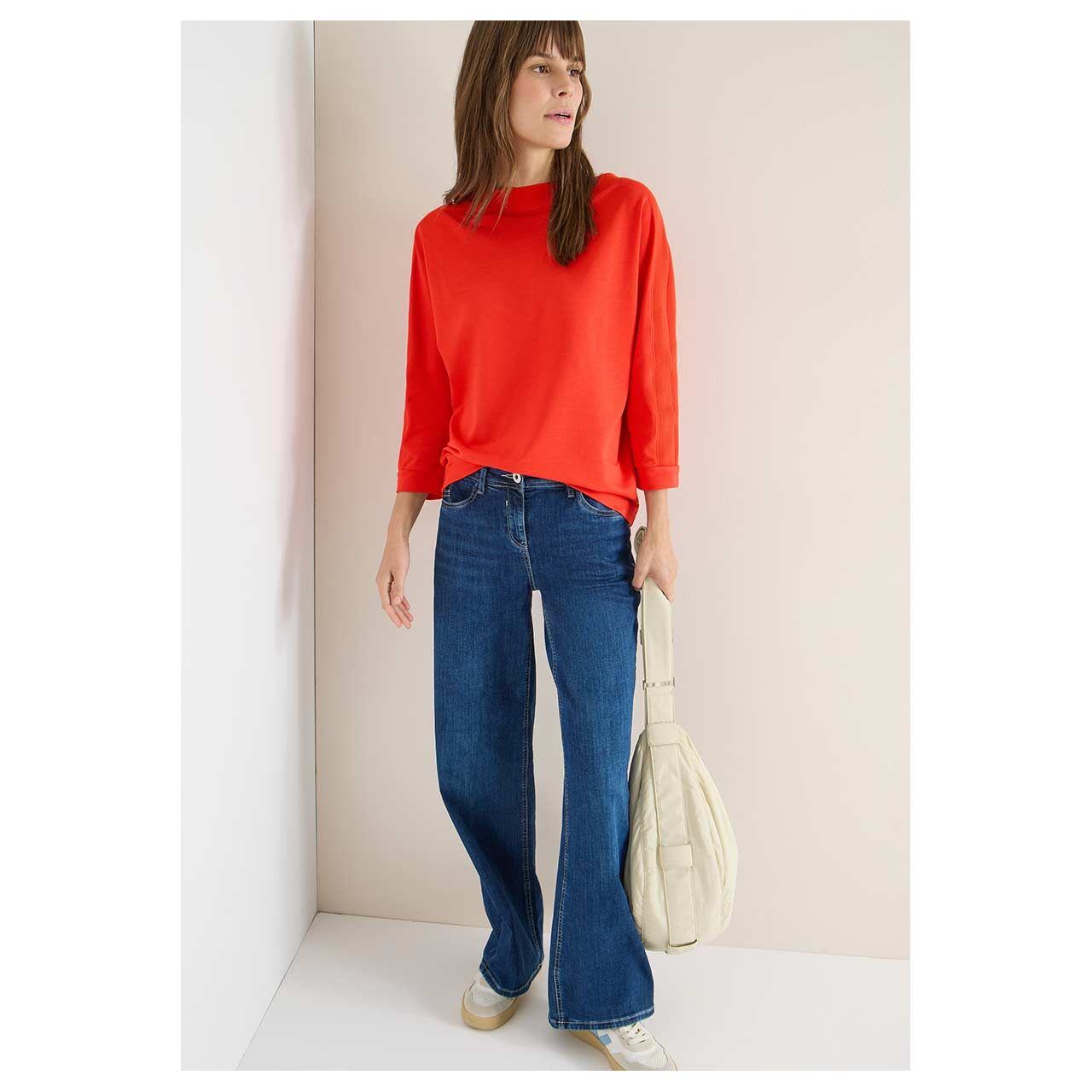 Damen 3/4 Arm Shirt Batwing von Cecil in Orange-Rot, Ganzkörperansicht am Model