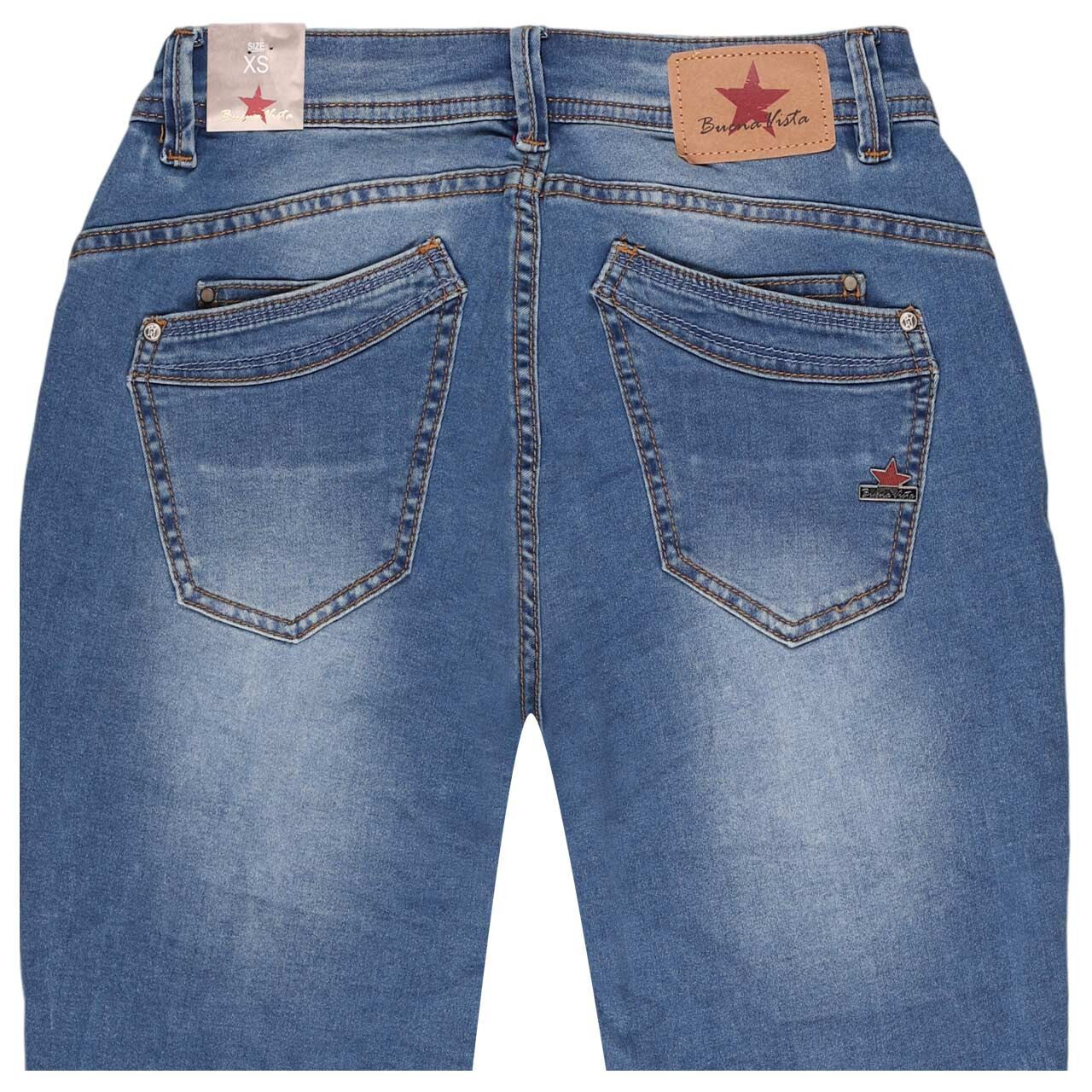 Damenjeans Malibu-Zip High Capri Cozy Denim von Buena Vista in Blau angewaschen, detaillierte Rückansicht