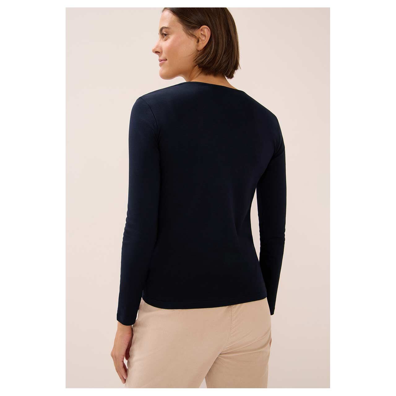 Damen Langarm Shirt Pia von Cecil in Dunkelblau, Rückansicht am Model