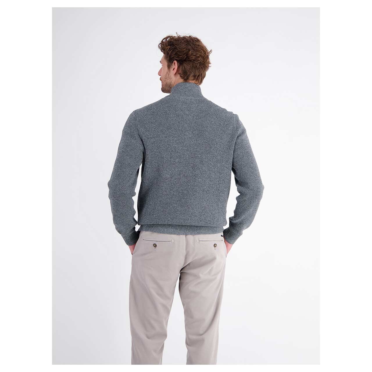 Herren Pullover Troyer von Lerros in Dunkelblau meliert, Rückansicht am Model