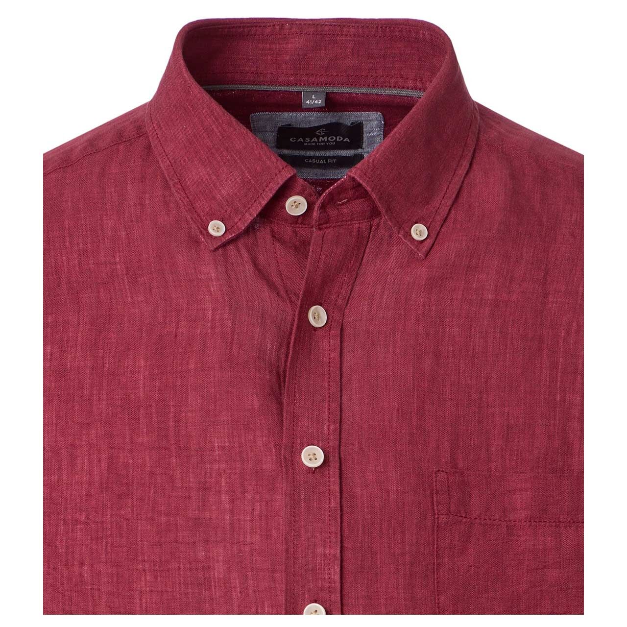 Herren Langarm Leinen Hemd von Casa Moda in Dunkelrot, Detailansicht vorne