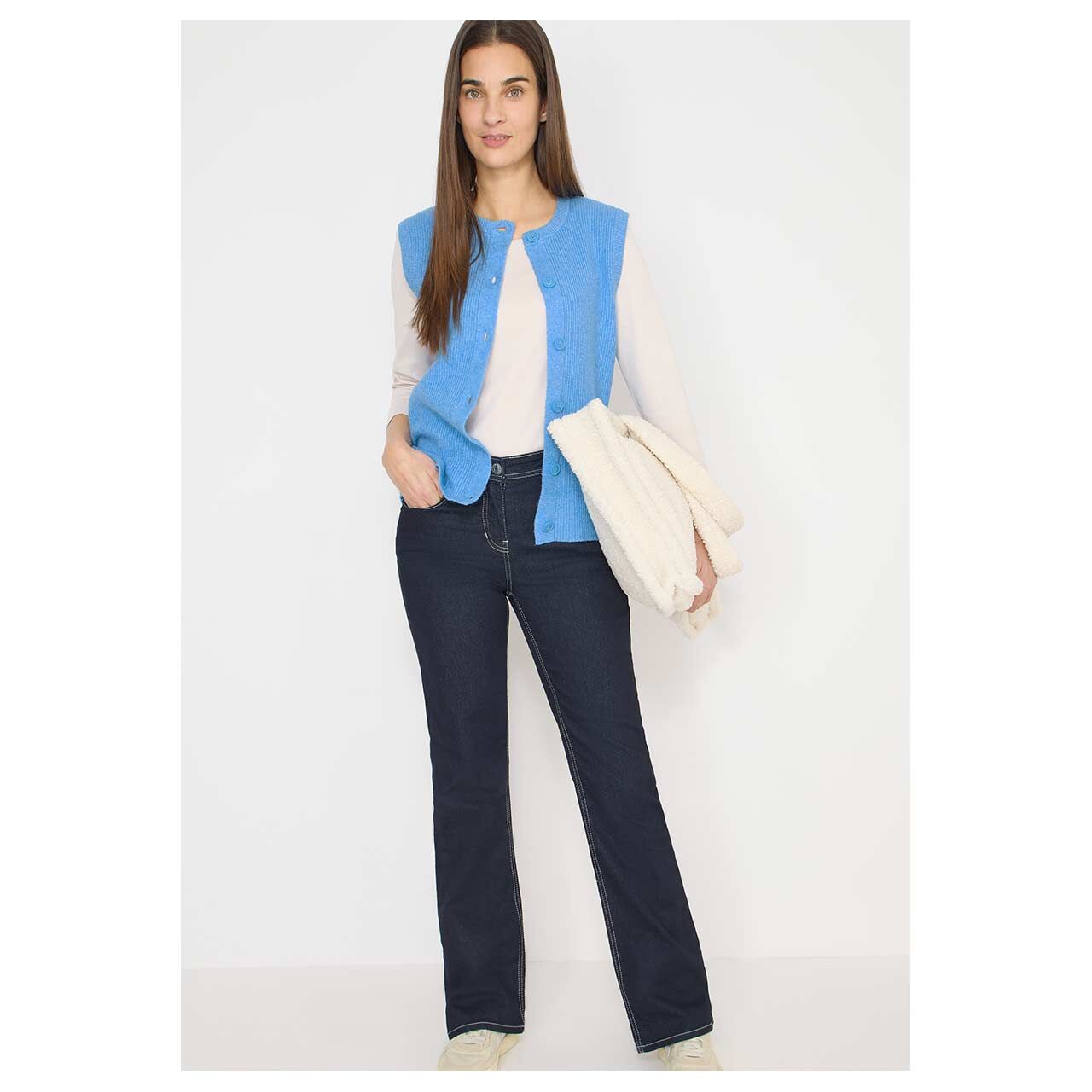 Damen Strickweste Rib Mix von Cecil in Blau meliert, Ganzkörperansicht am Model