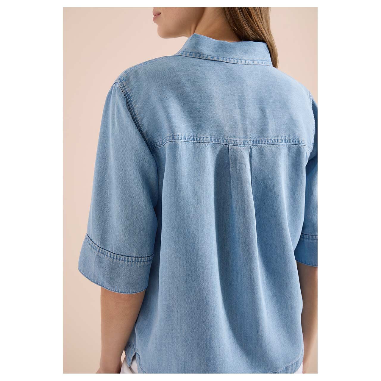 Cecil Damen Kurzarm Bluse Denim Look light blue wash