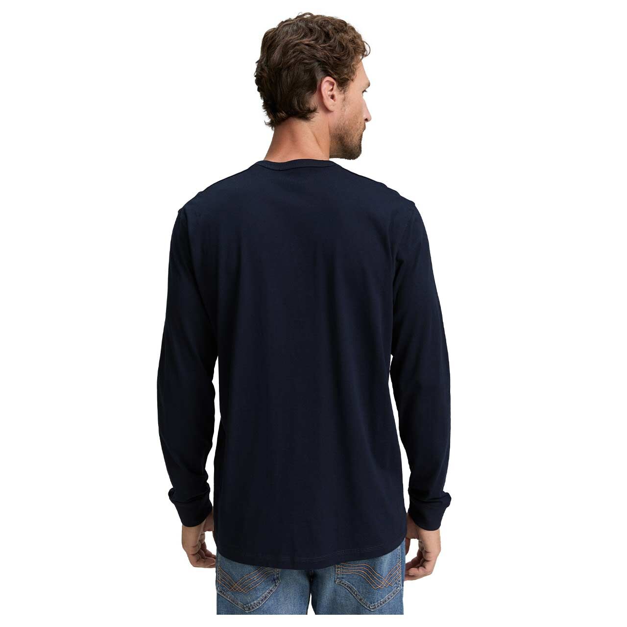 Herren Langarm Shirt von Tom Tailor in Dunkelblau, Rückansicht am Model