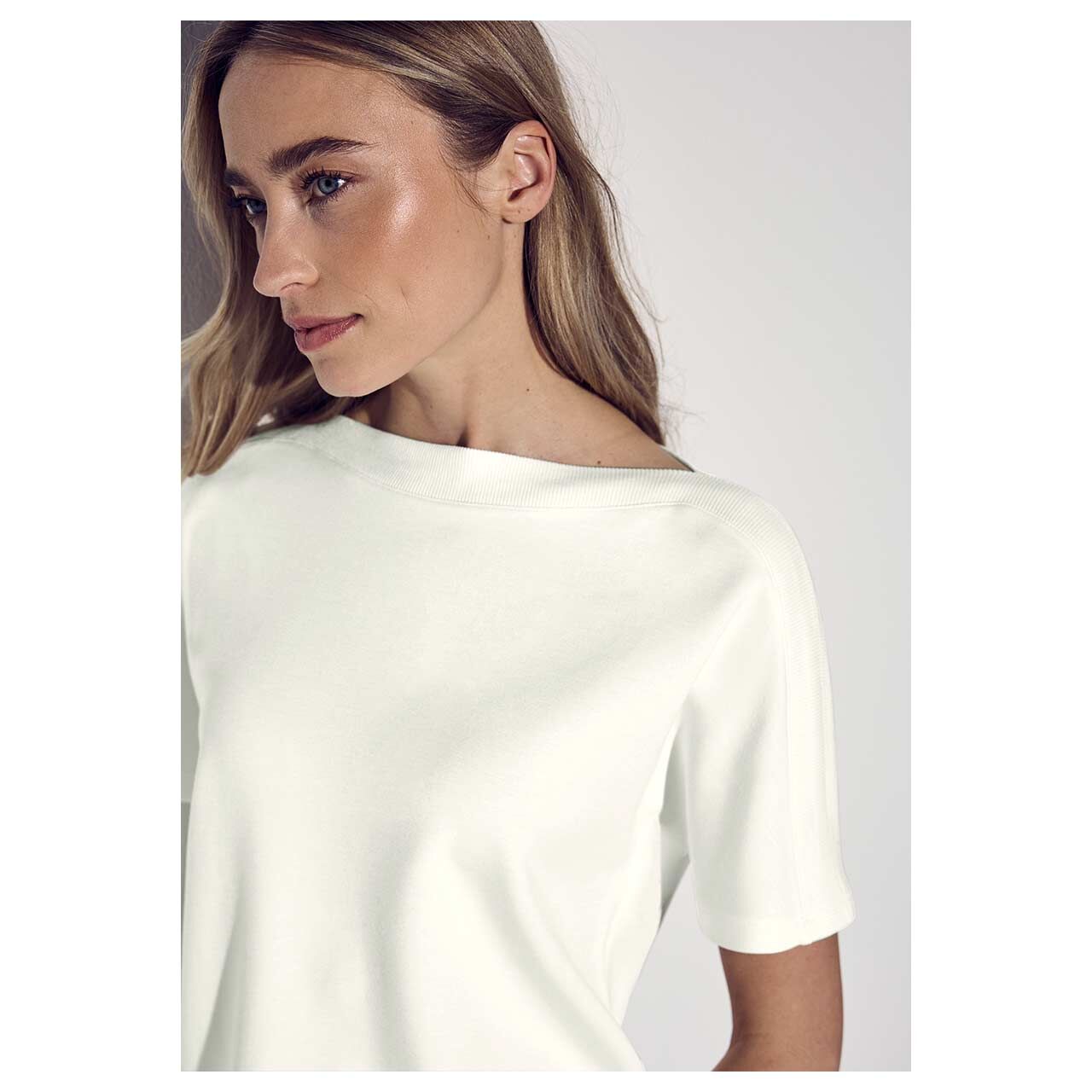 Street One Damen T-Shirt U-Boat Rib Collar off white
