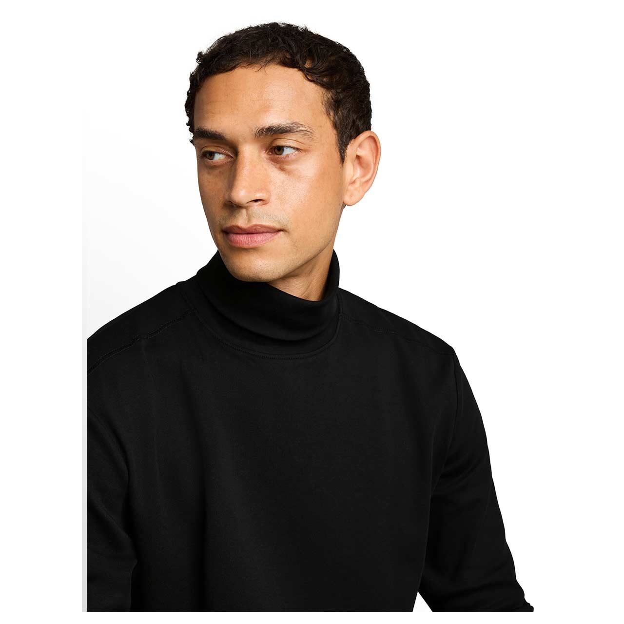 Herren Rollkragen Langarm Shirt Turtleneck von Tom Tailor in Schwarz mit Print, Detailansicht am Model von der Seite
