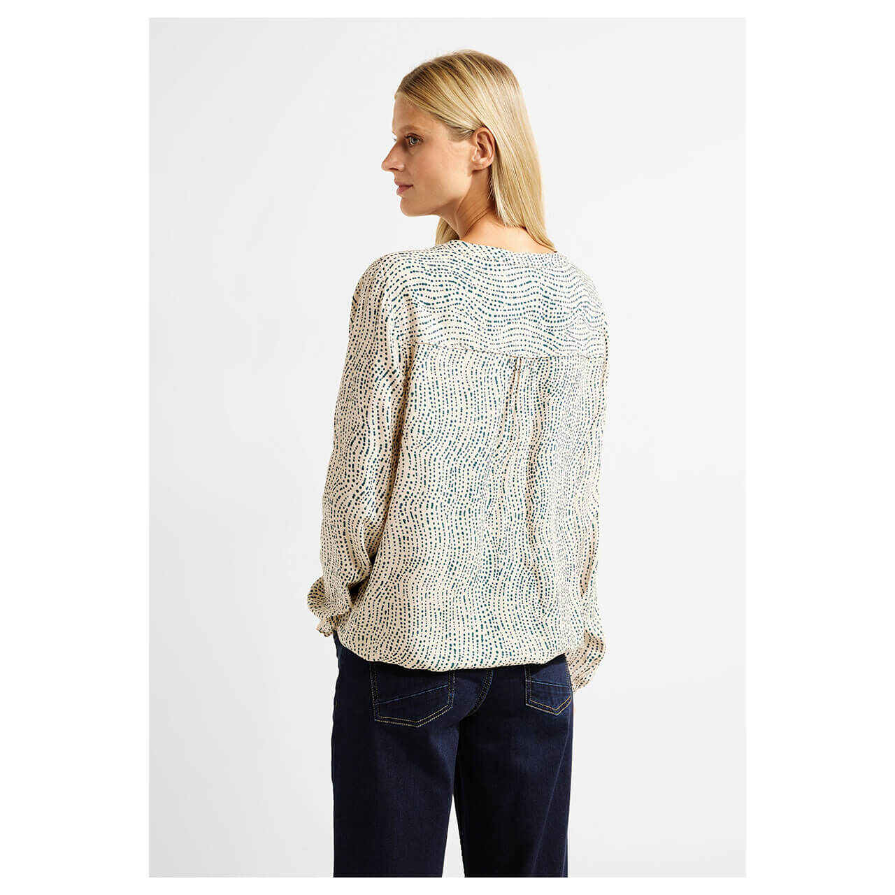 Cecil Printed Smok Damen Langarm Bluse milky beige