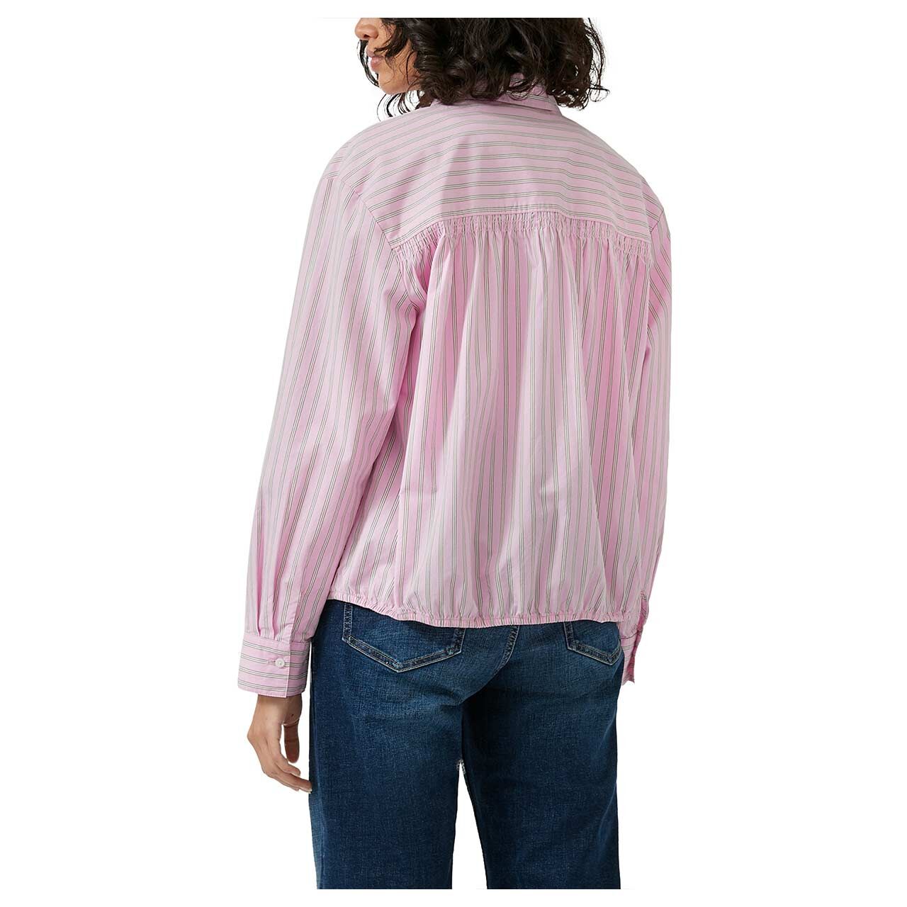 Damen Langarm Bluse von s.Oliver in Rosa gestreift, Rückansicht am Model