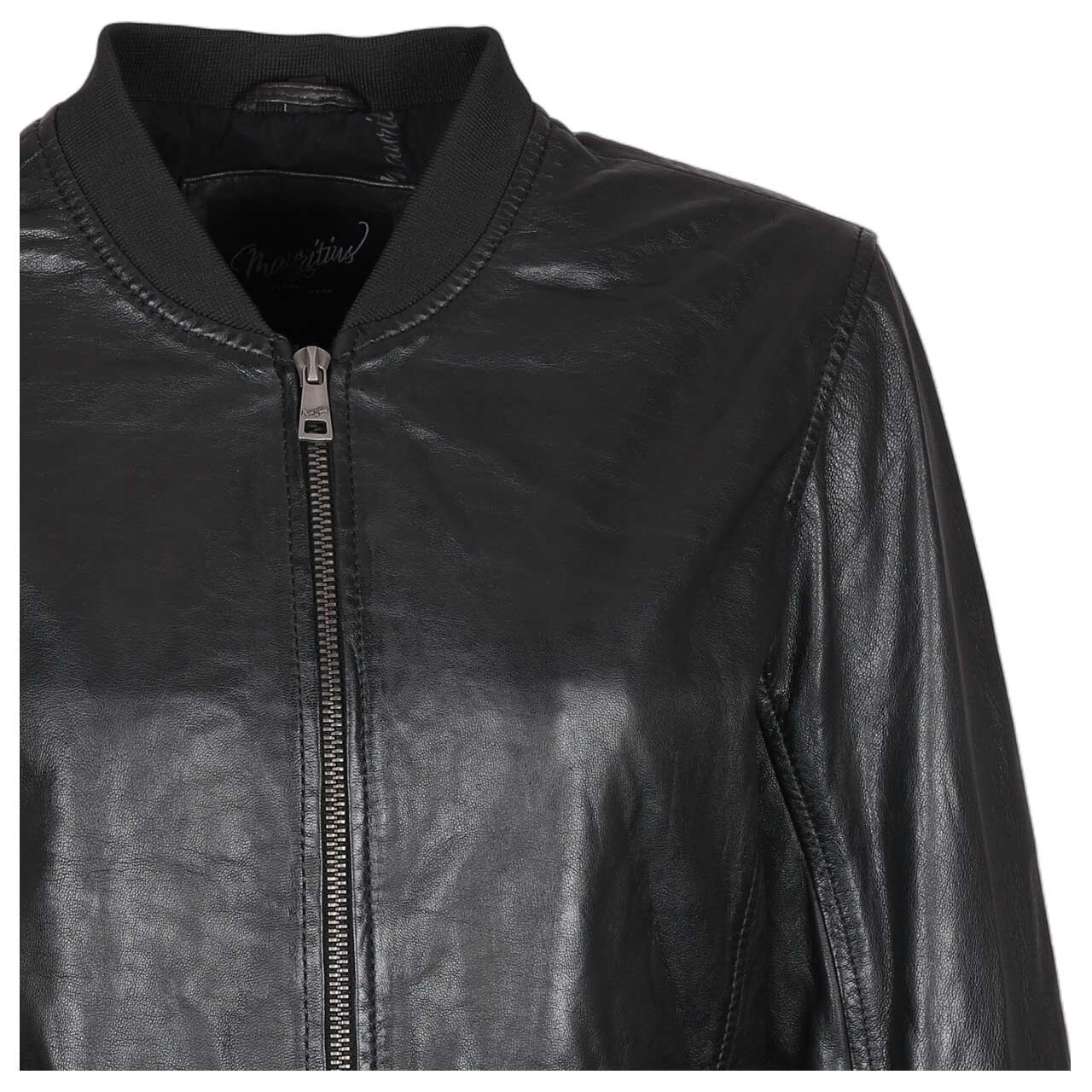 Damen Lederjacke Jella von Mauritius in Schwarz, detaillierte Vorderansicht