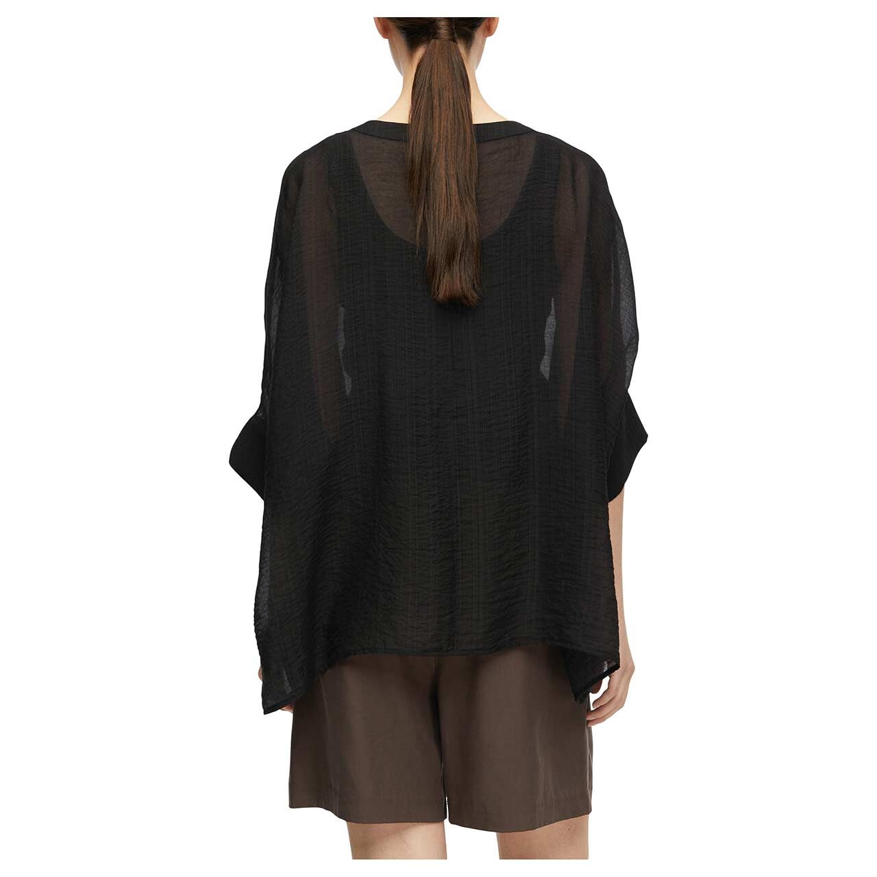 Damen Kurzarm Bluse von Comma in Schwarz, Rückansicht am Model