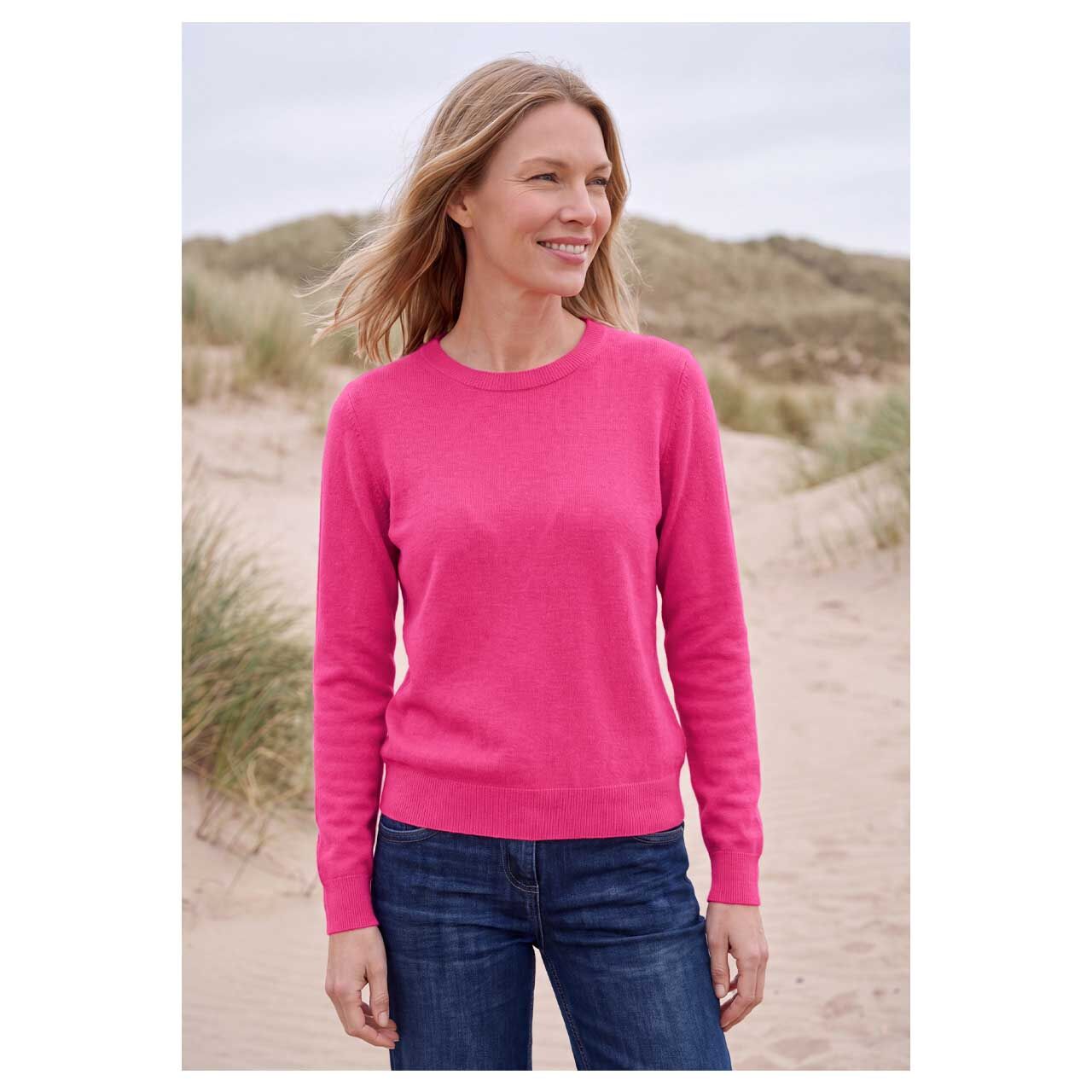 Damen Pullover Cosy Roundneck von Cecil in Pink meliert, Vorderansicht am Model