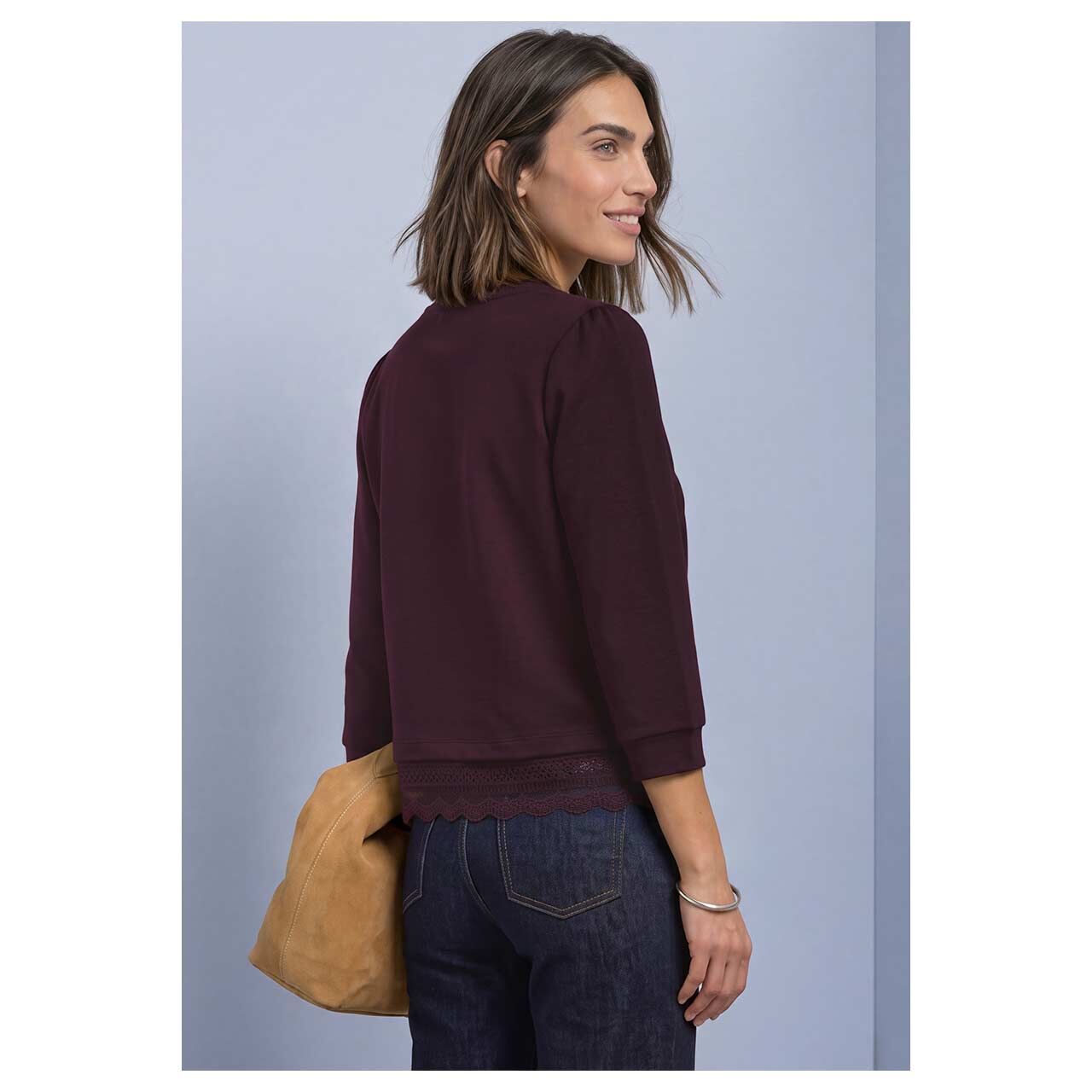 Street One Damen 3/4 Arm Shirt Lace Bottom in Lila, Rückansicht Model