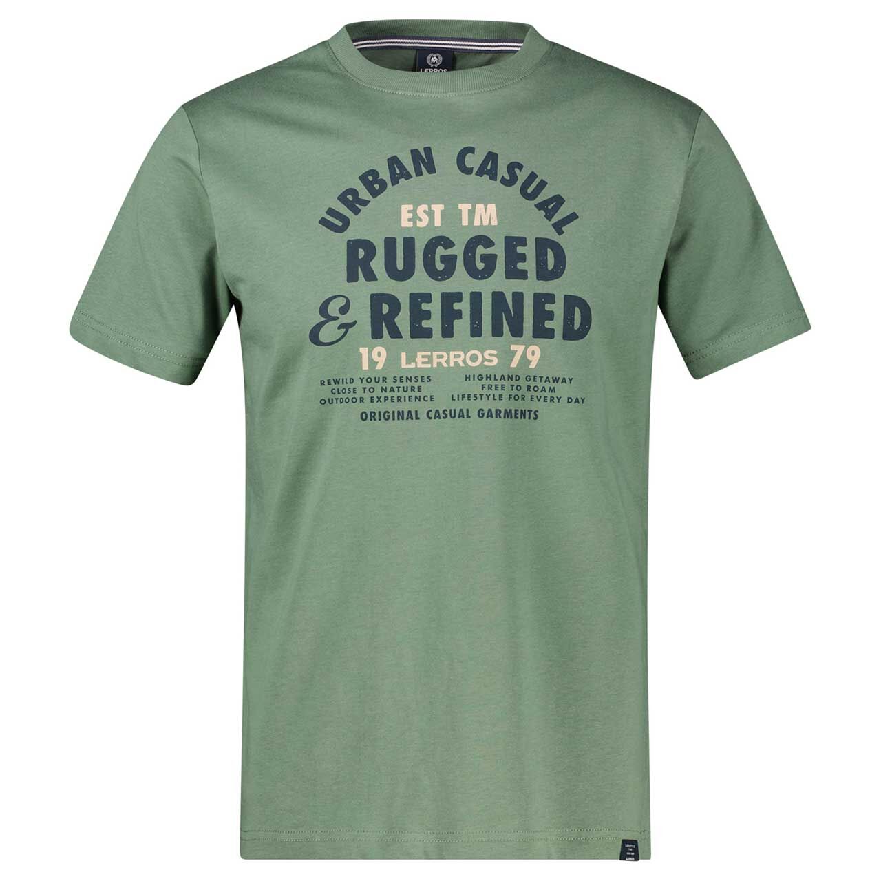 Herren T-Shirt von Lerros in Dunkelgrün mit Print mit der Farbnummer 643, Vorderansicht