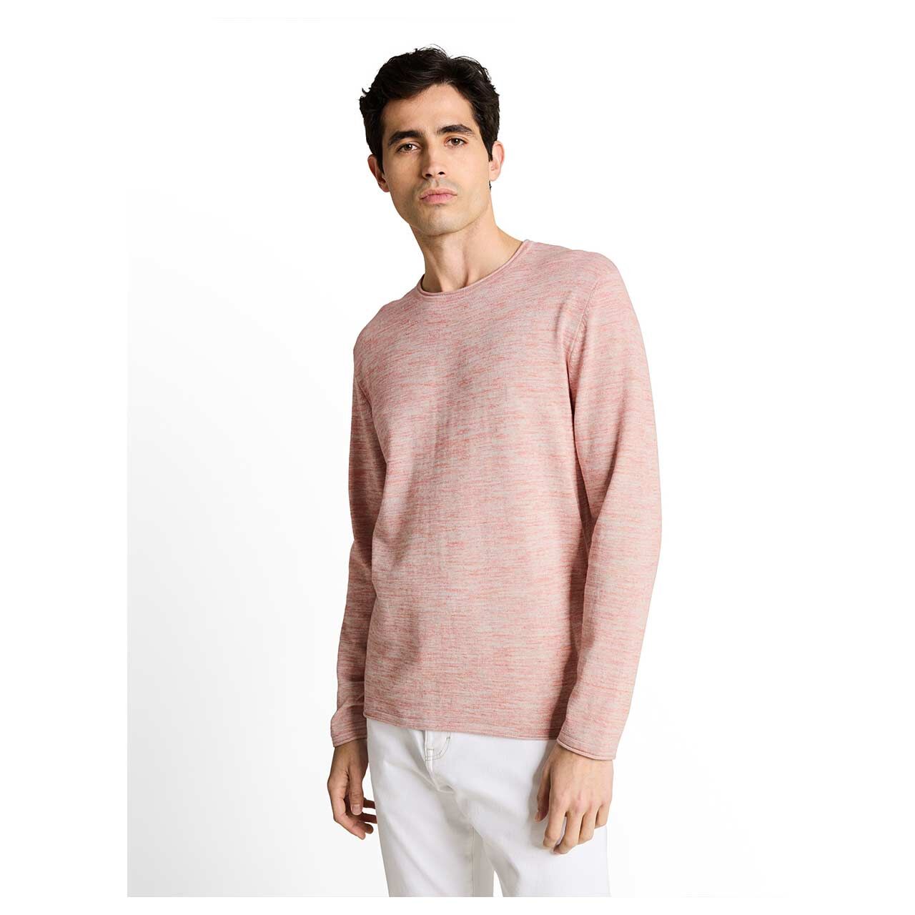 Herren Pullover Space Dye Knit von Tom Tailor in Rot meliert, Vorderansicht am Model
