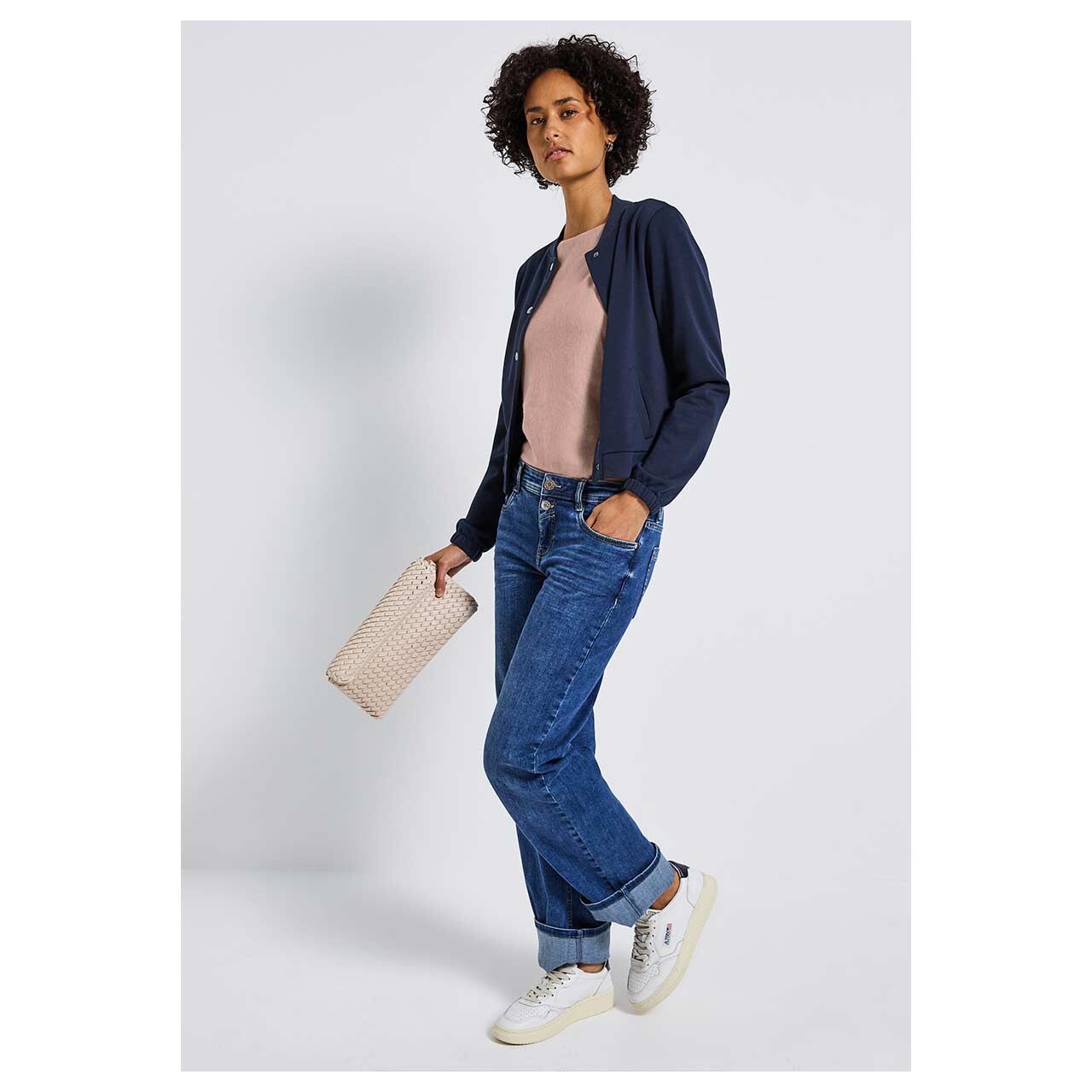 Damen Pullover U-Boat Dolman von Street One in Altrosa meliert, Ganzkörperansicht am Model
