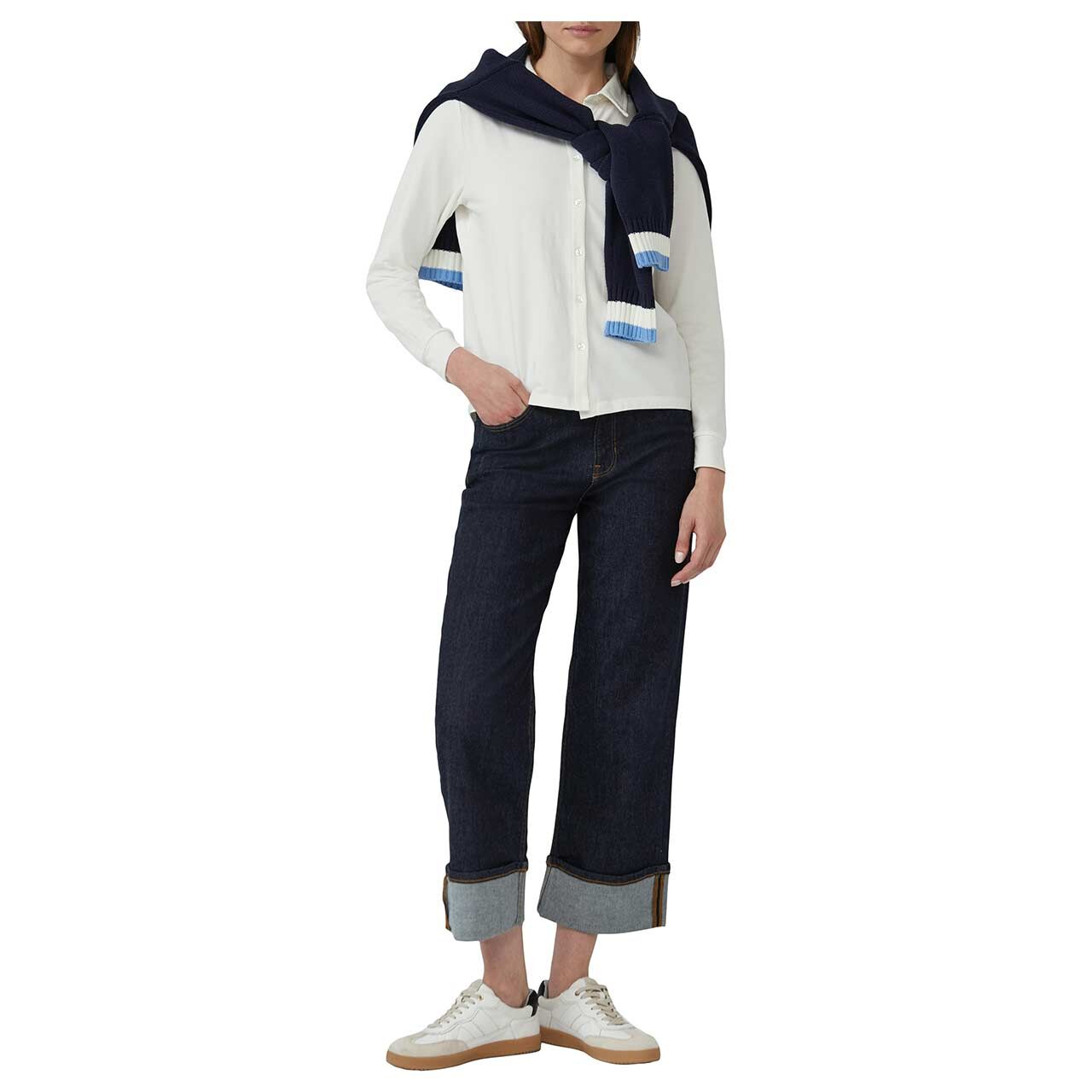 S.Oliver Damen Bluse Langarm – Loose Fit, Aus Leichtem Jacquard, Mit Allover-Print Und Stehkragen