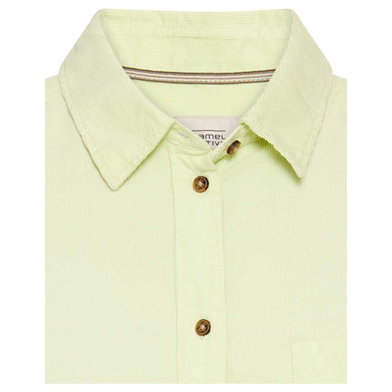 Damen Langarm Cord Bluse von Camel active in Grün-Gelb, detaillierte Vorderansicht