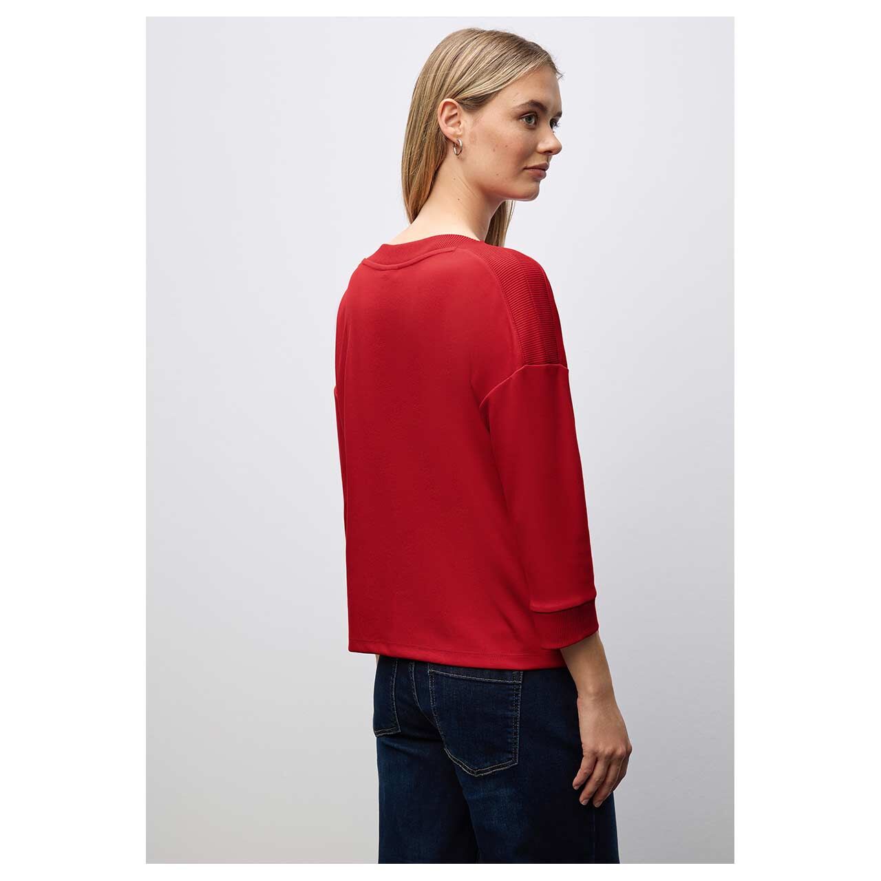 Damen 3/4 Arm Sweatshirt U-Boat Rib Collar von Street One in Rot, Rückansicht am Model