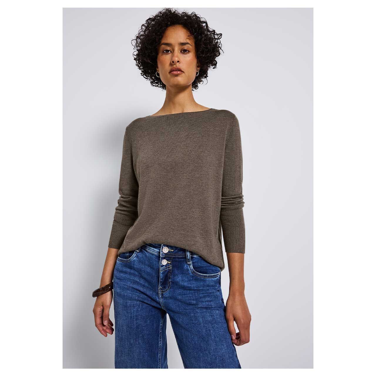 Street One Damen Pullover in Braun meliert, Vorderansicht Model