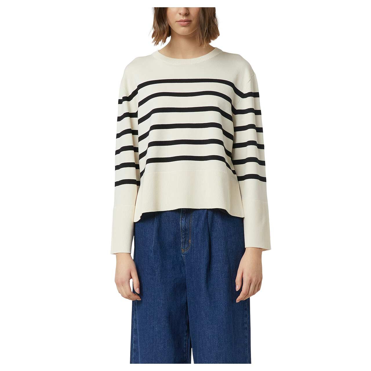 Damen Pullover von Comma in Hellbeige gestreift, Vorderansicht