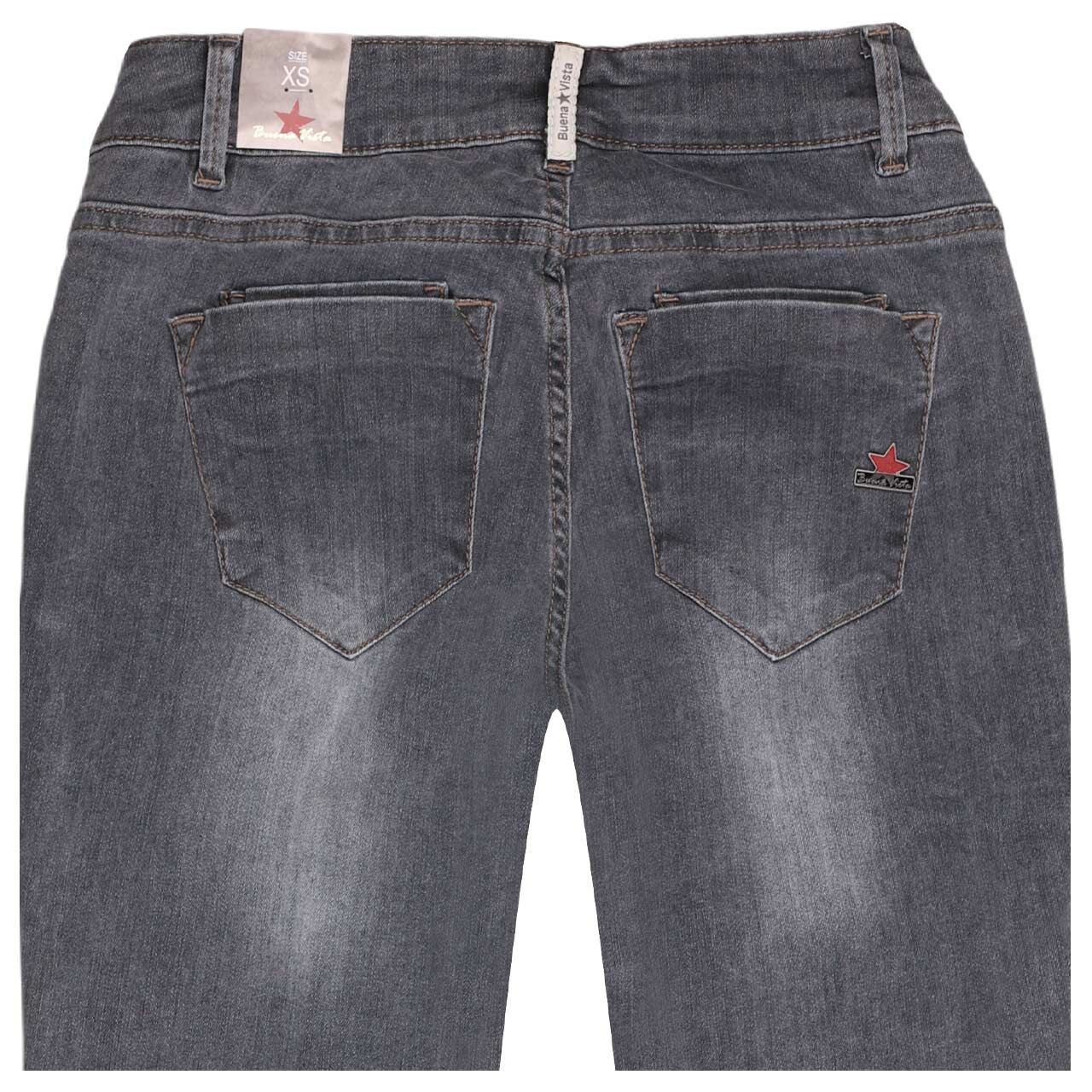 Damen 7/8 Jeans Italy K Kick Flare Stretch Denim in Grau angewaschen, detaillierte Rückansicht