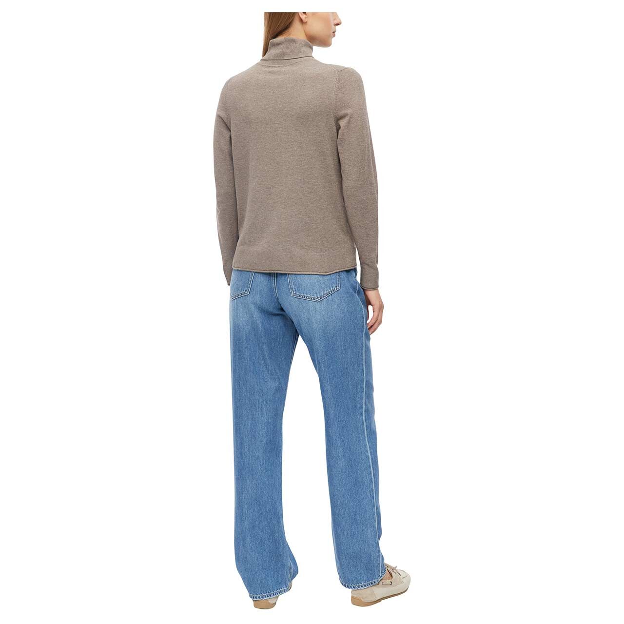 s.Oliver Damen Rollkragen Pullover in Braun meliert, Rückansicht am Model