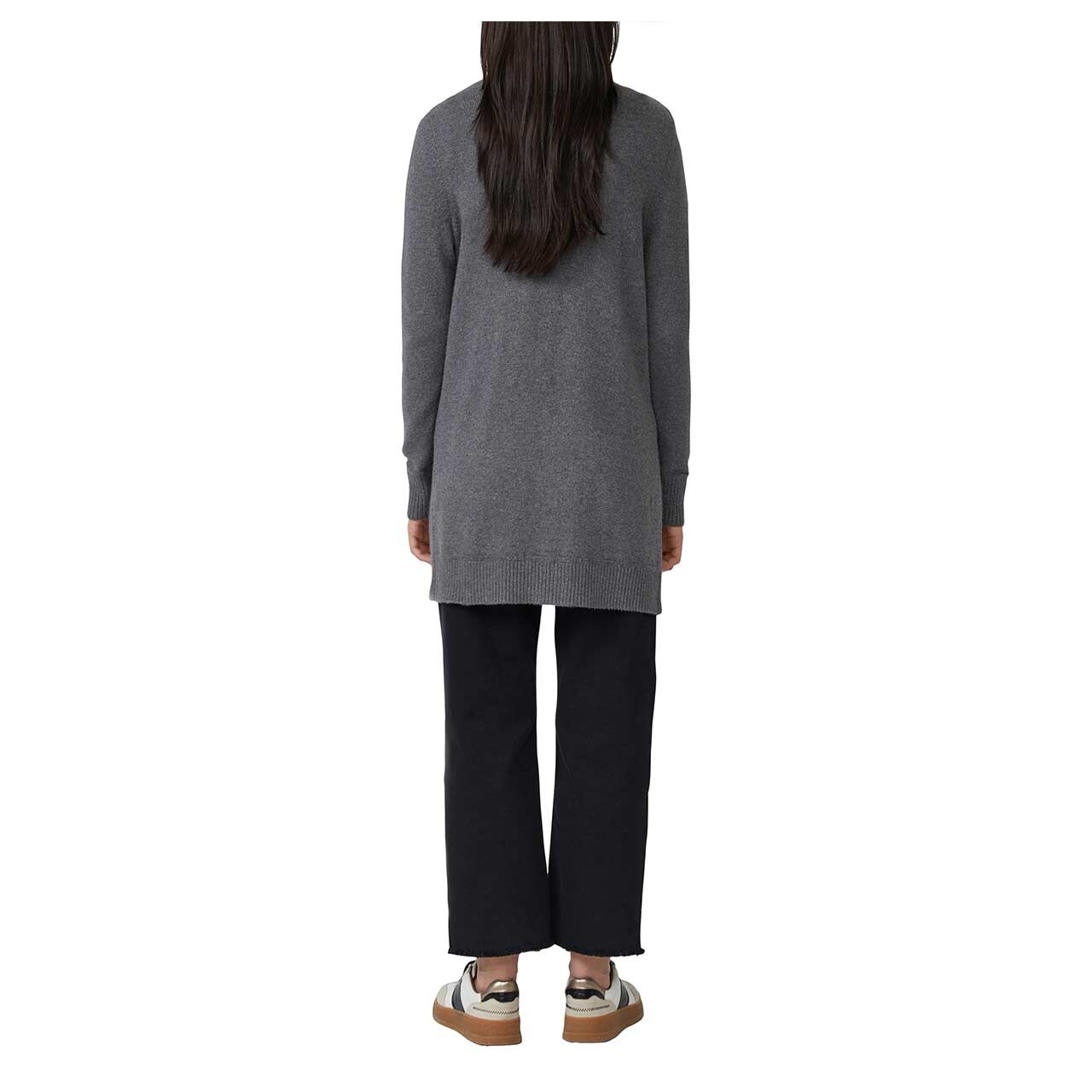 s.Oliver Damen Strickjacke Cardigan in Dunkelgrau meliert, Rückansicht am Model