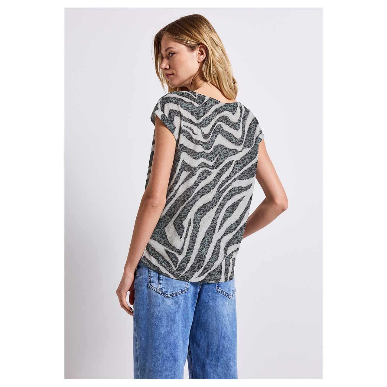 Rückansicht des Damen T-Shirts von Street One in Grau-Grün mit Print