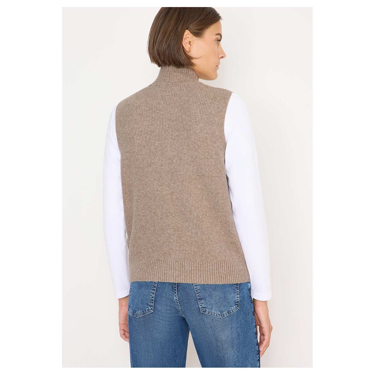 Damen Weste Cosy Rib Mix Vest von Cecil in Beige meliert, Rückansicht am Model