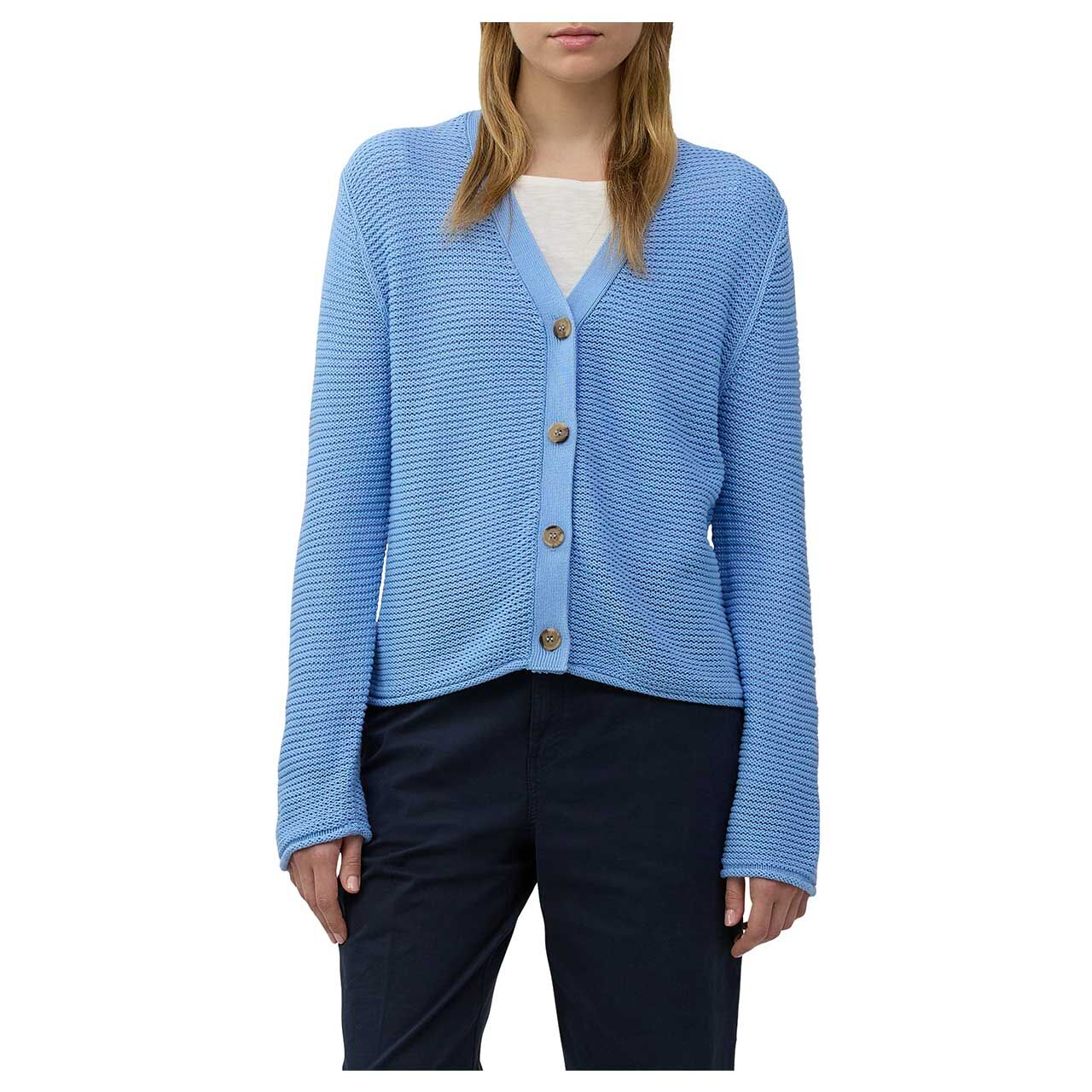 Damen Strickjacke von s.Oliver in Hellblau, detaillierte Vorderansicht am Model