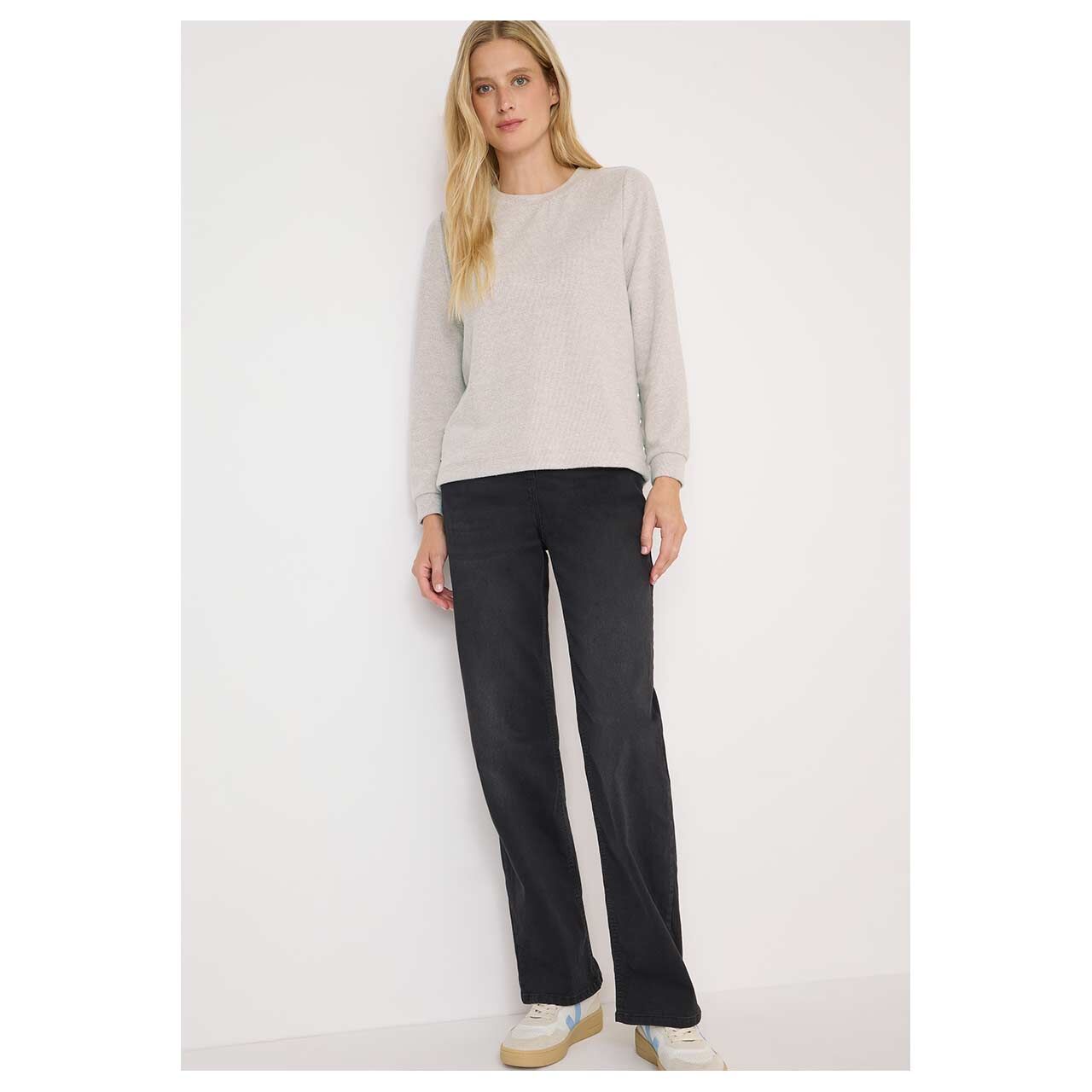 Damen Pullover Rib Button von Cecil in Hellbeige meliert, Ganzkörperansicht