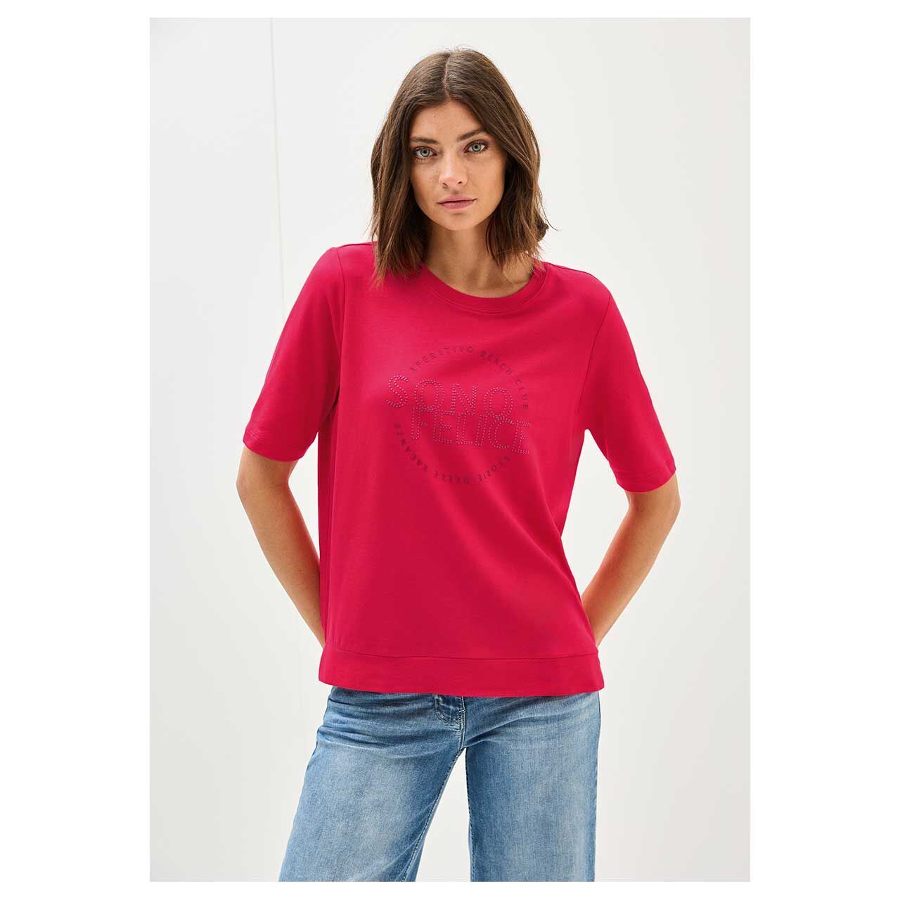Damen T-Shirt Sono Felice von Cecil in Rot, Nahansicht am Modell