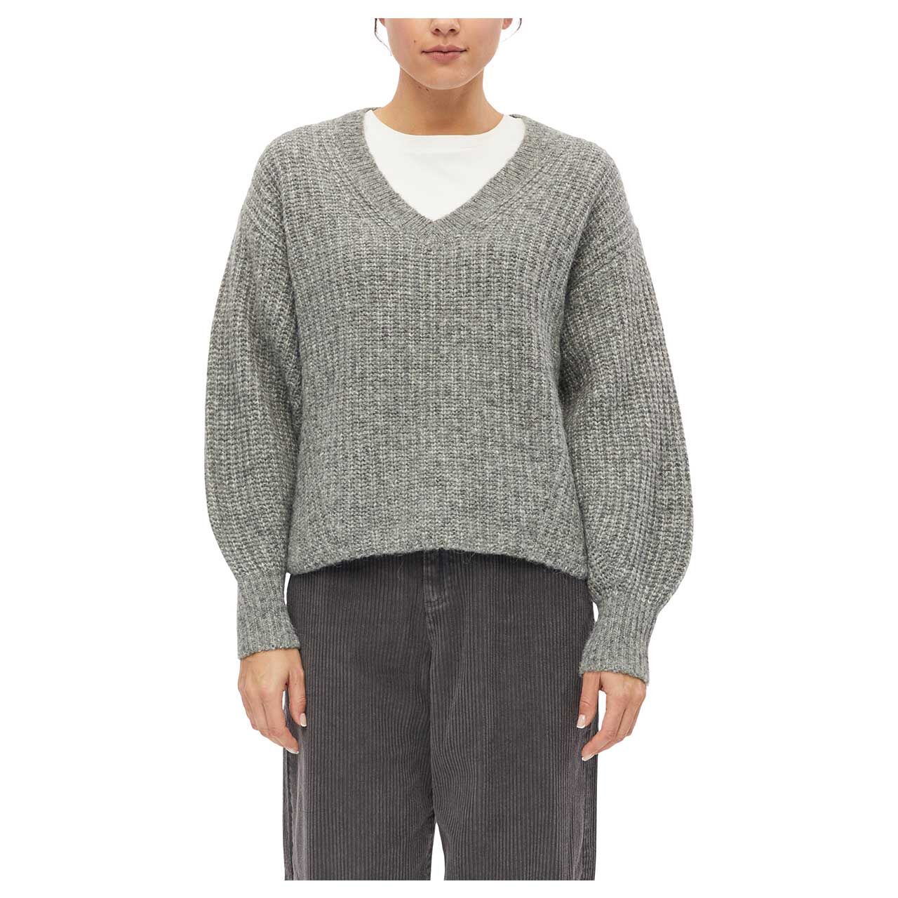 s.Oliver Damen Pullover in Grau meliert, Vorderansicht am Model