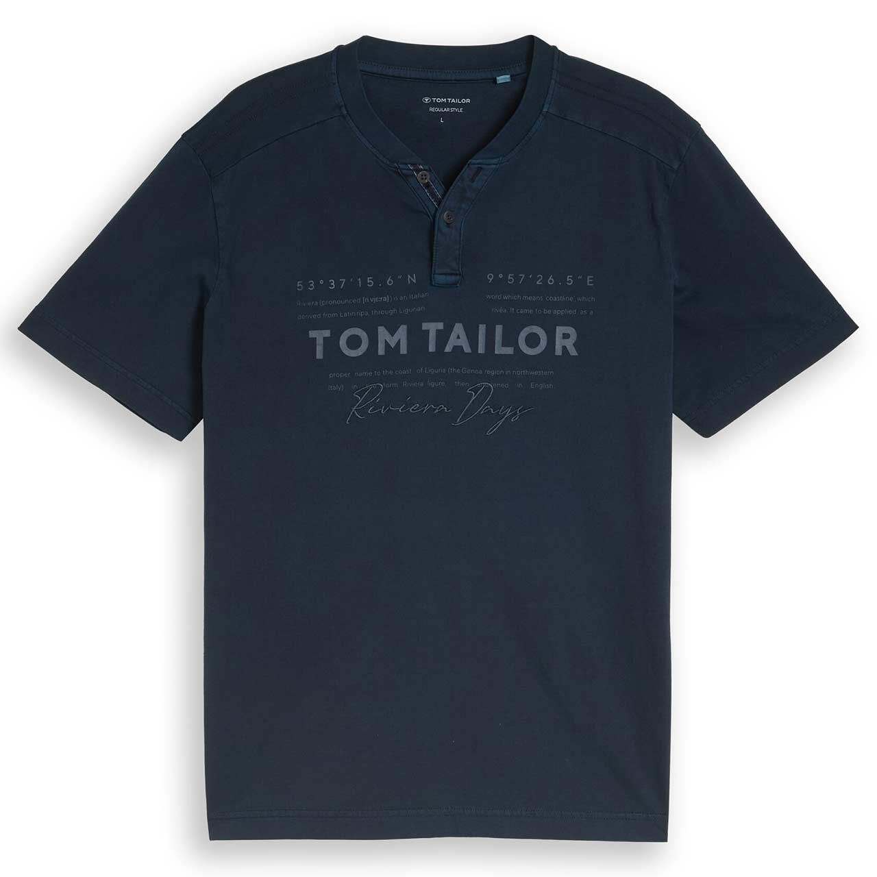 Tom Tailor Herren T-Shirt Henley sky captain blue