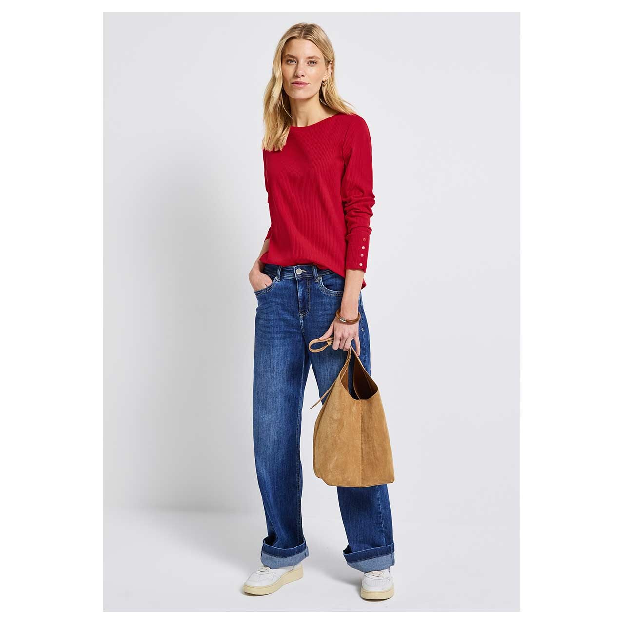 Damen Langarm Shirt Buttons at Cuffs von Street One in Rot, Ganzkörperansicht