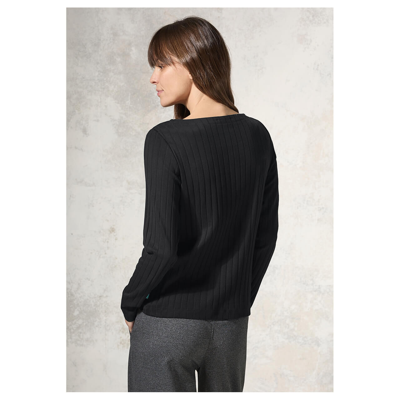 Cecil Damen Langarm Shirt Solid Rib Basic black