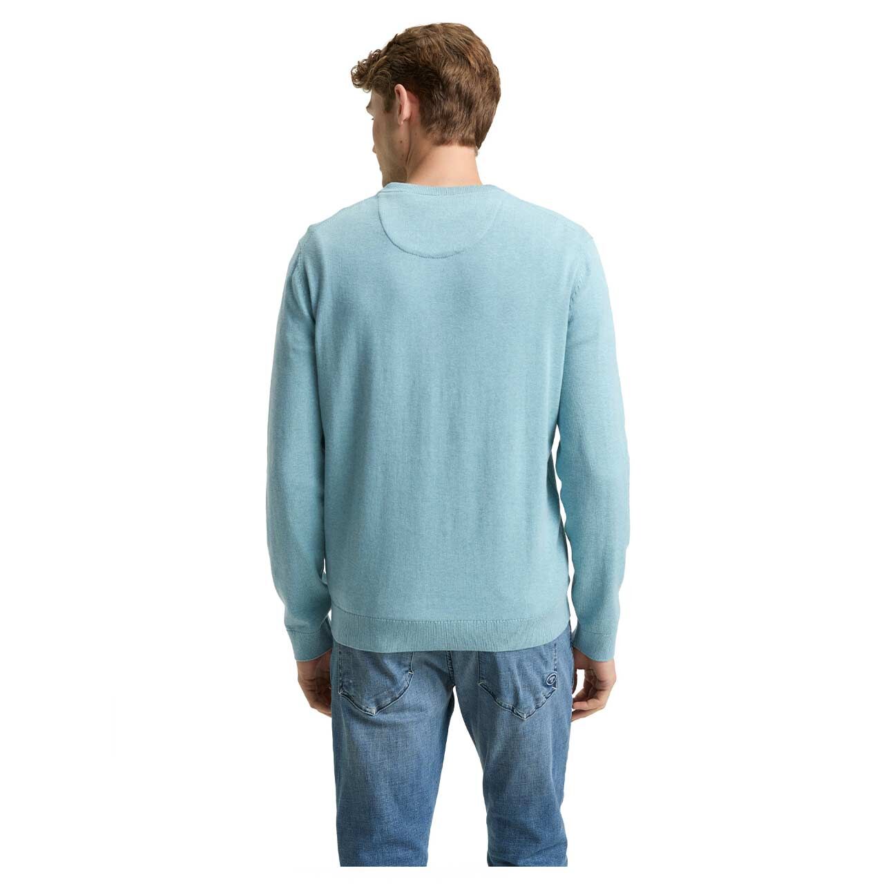 Herren Pullover Basic Crewneck Knit von Tom Tailor in Hellblau meliert, Rückansicht am Model