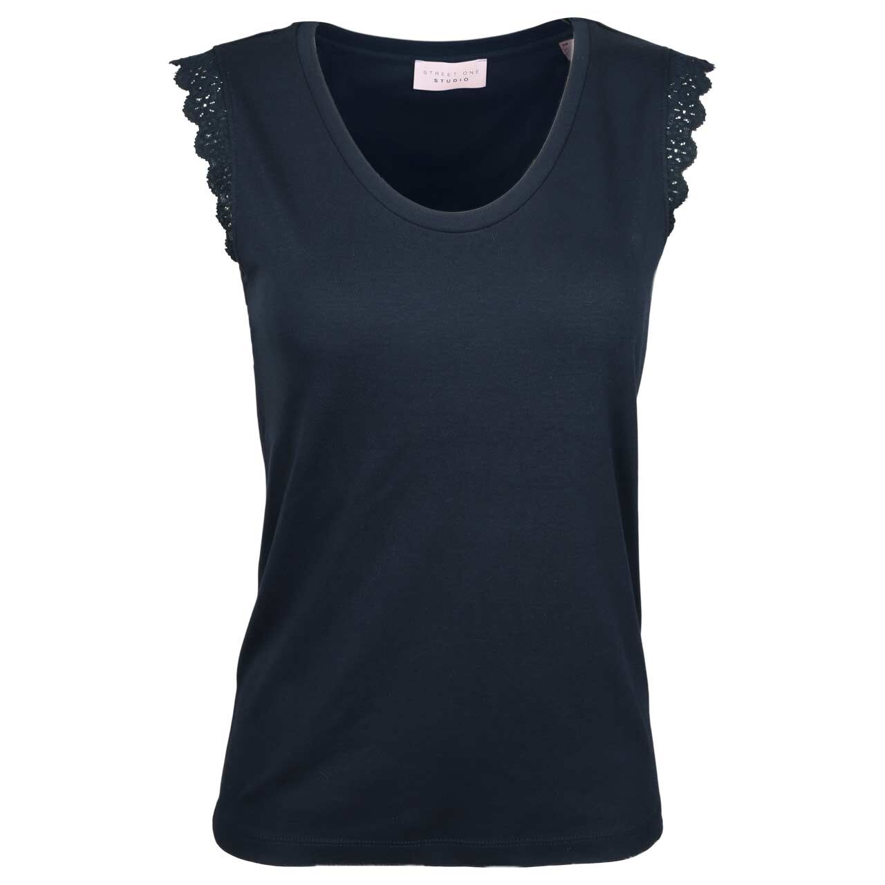 Street One Studio Damen Top V-Neck Lace Frill maritime blue