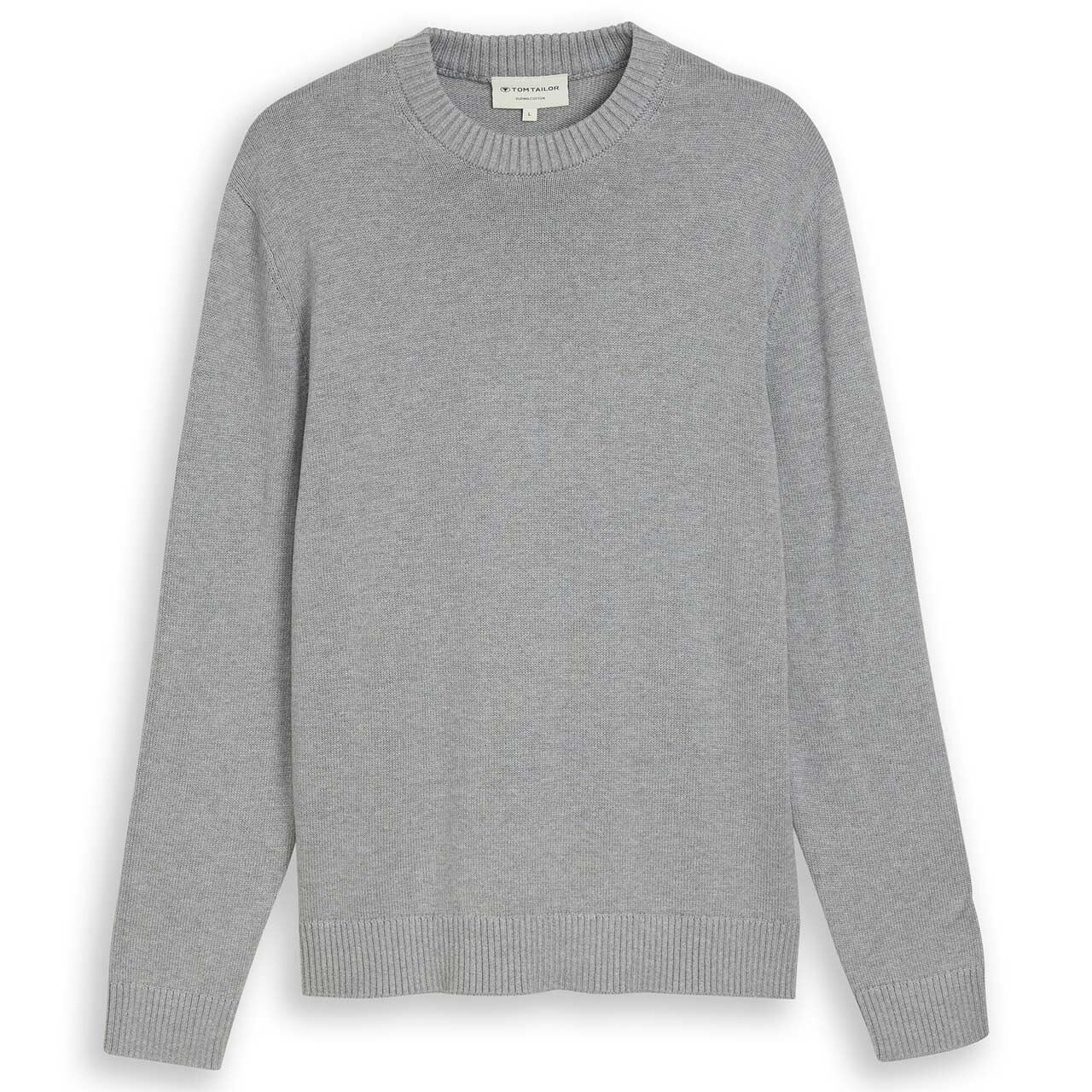 Tom Tailor Herren Pullover Crew Neck Knit grey melange supima®