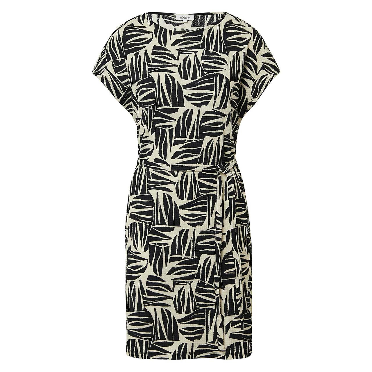 s.Oliver Damen Kurzarm Kleid black creme print