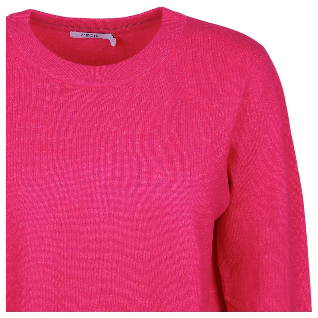 Damen Pullover Cosy Roundneck von Cecil in Pink meliert, Detailansicht Ausschnitt vorne