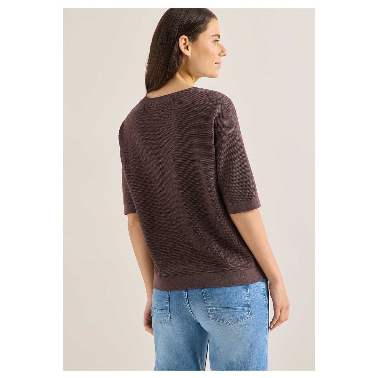 Damen Kurzarm Pullover Structured Short Sleeve von Cecil in Dunkelbraun, Rückansicht am Model