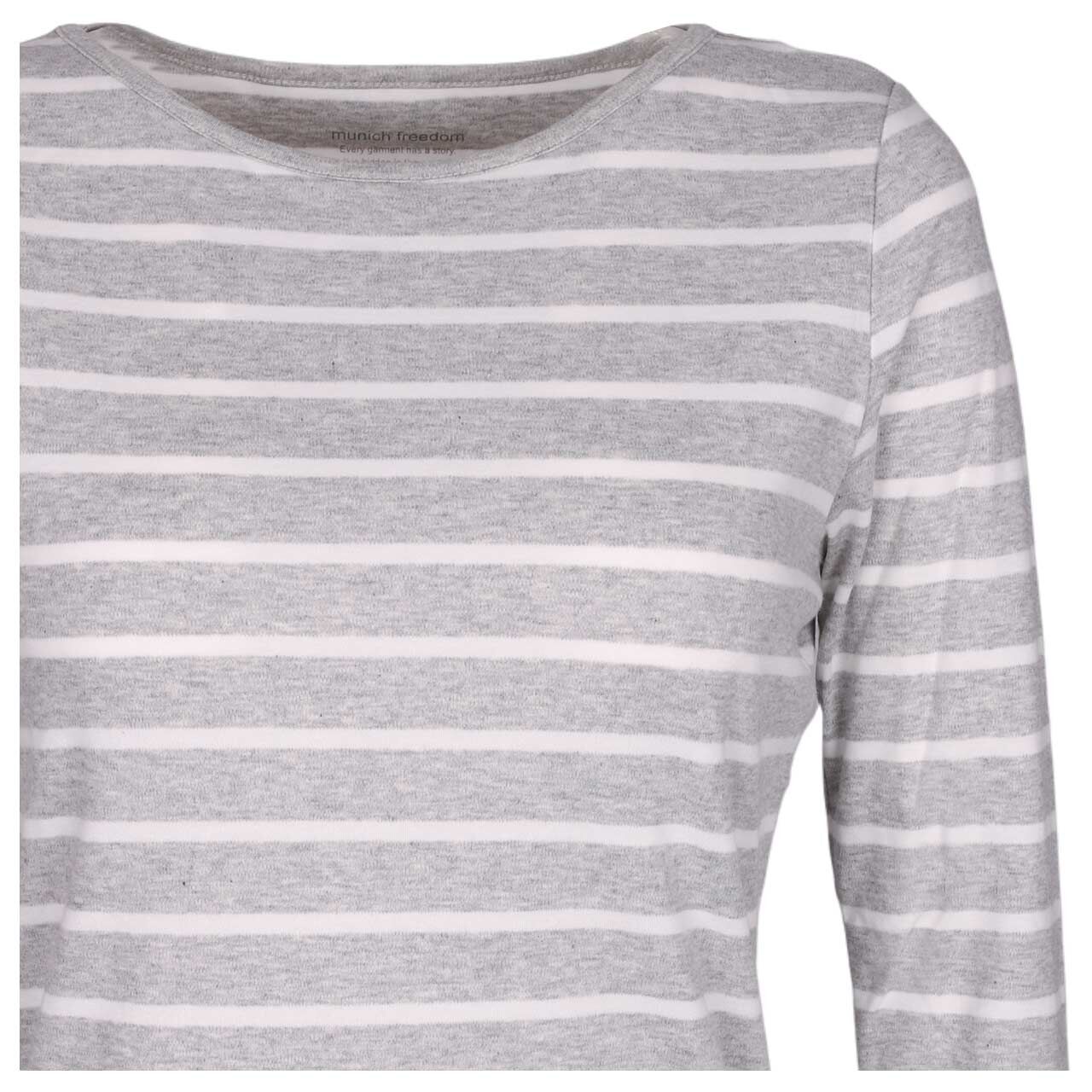 Damen 3/4 Arm Shirt von Munich Freedom in Grau gestreift, detaillierte Vorderansicht