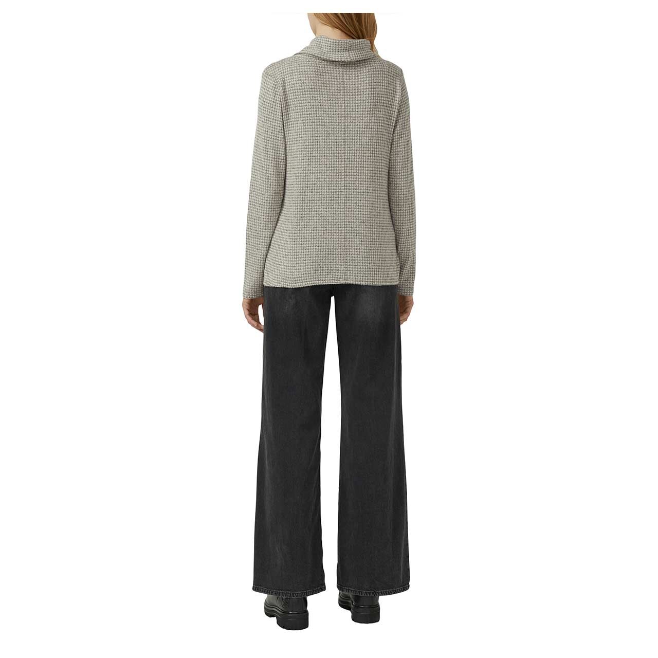 s.Oliver Damen Rollkragen Pullover in Grau kariert, Rückansicht am Model