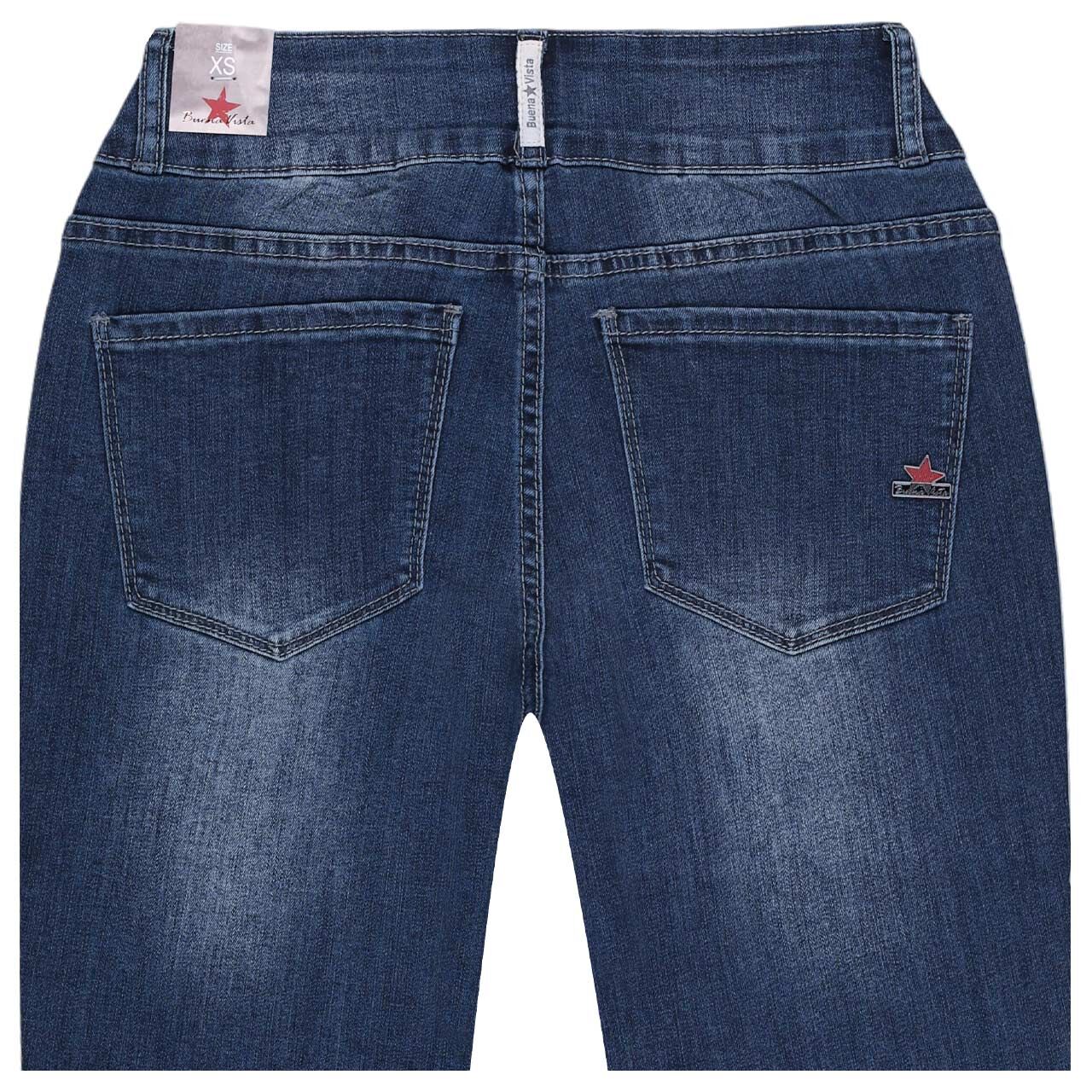 Damen Ankle Jeans Tummyless Cropped Stretch Denim von Buena Vista in Blau angewaschen, detaillierte Rückansicht