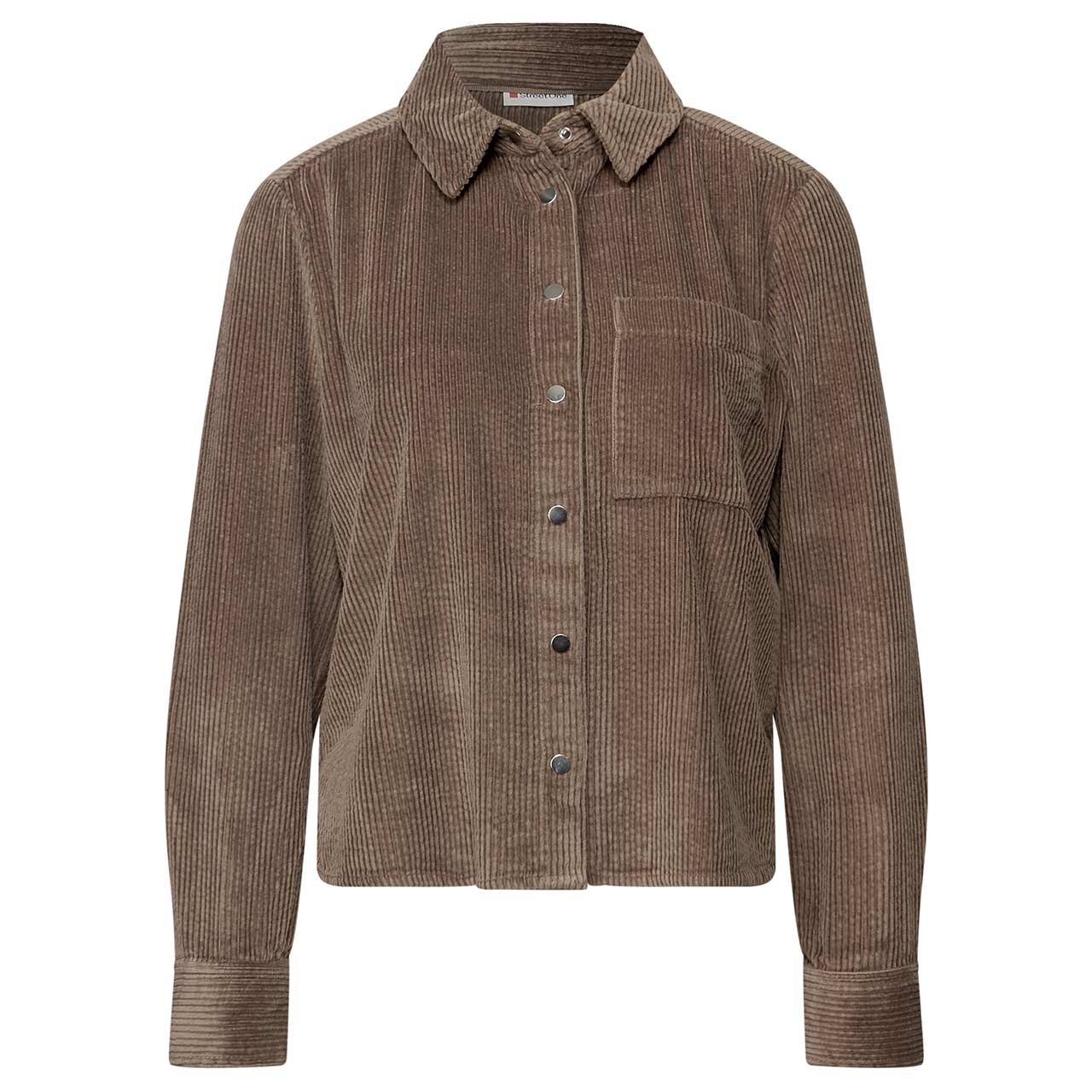 Street One Damen Langarm Cord Bluse Corduroy Shirtcollar silk brown