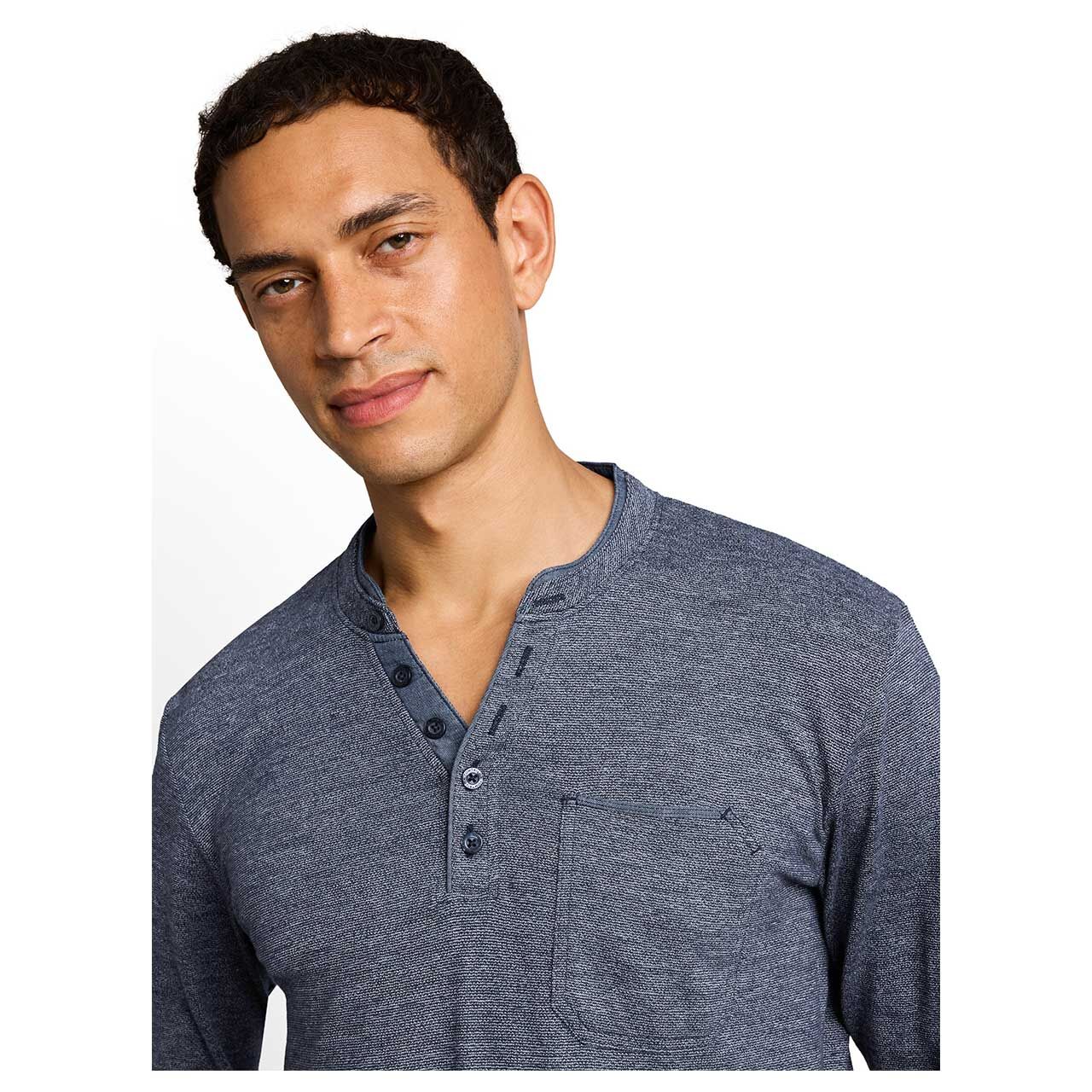 Tom Tailor Herren Serafino Langarm Shirt navy gardenia white injected