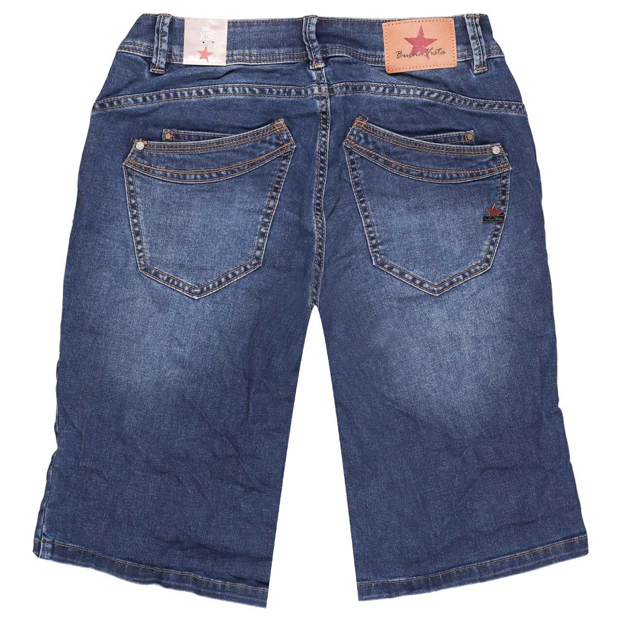 Damenjeans Malibu-Short Stretch Denim von Buena Vista in Blau angewaschen, Rückansicht