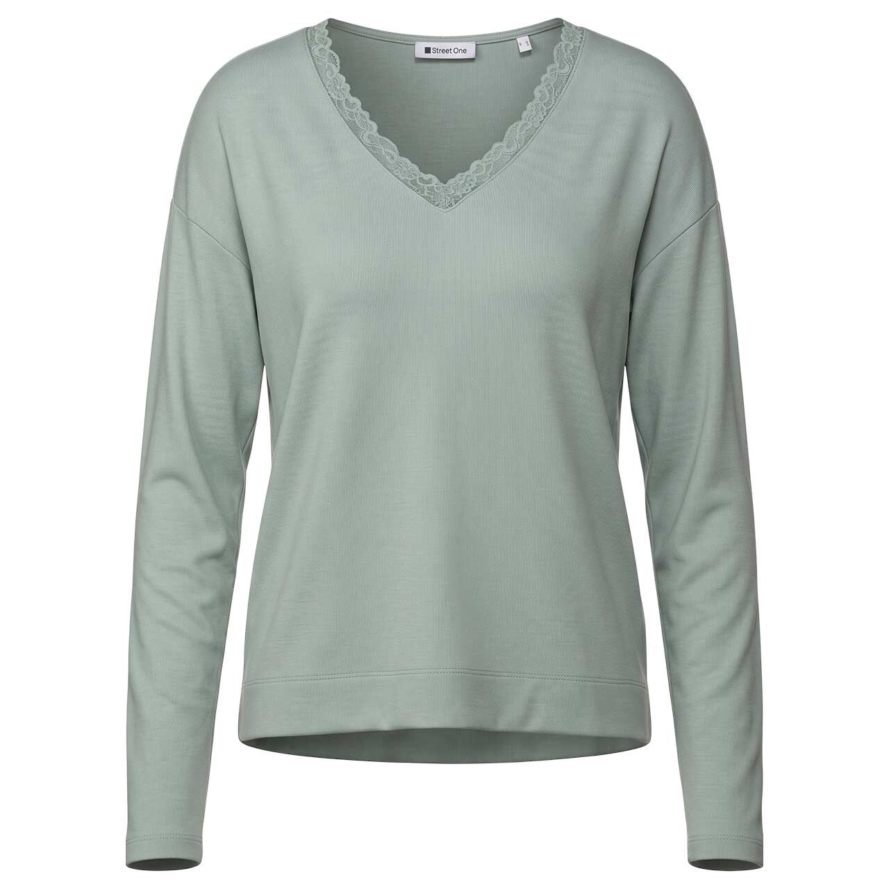 Street One Damen Langarm Shirt Soft Lace Collar eucalyptus green