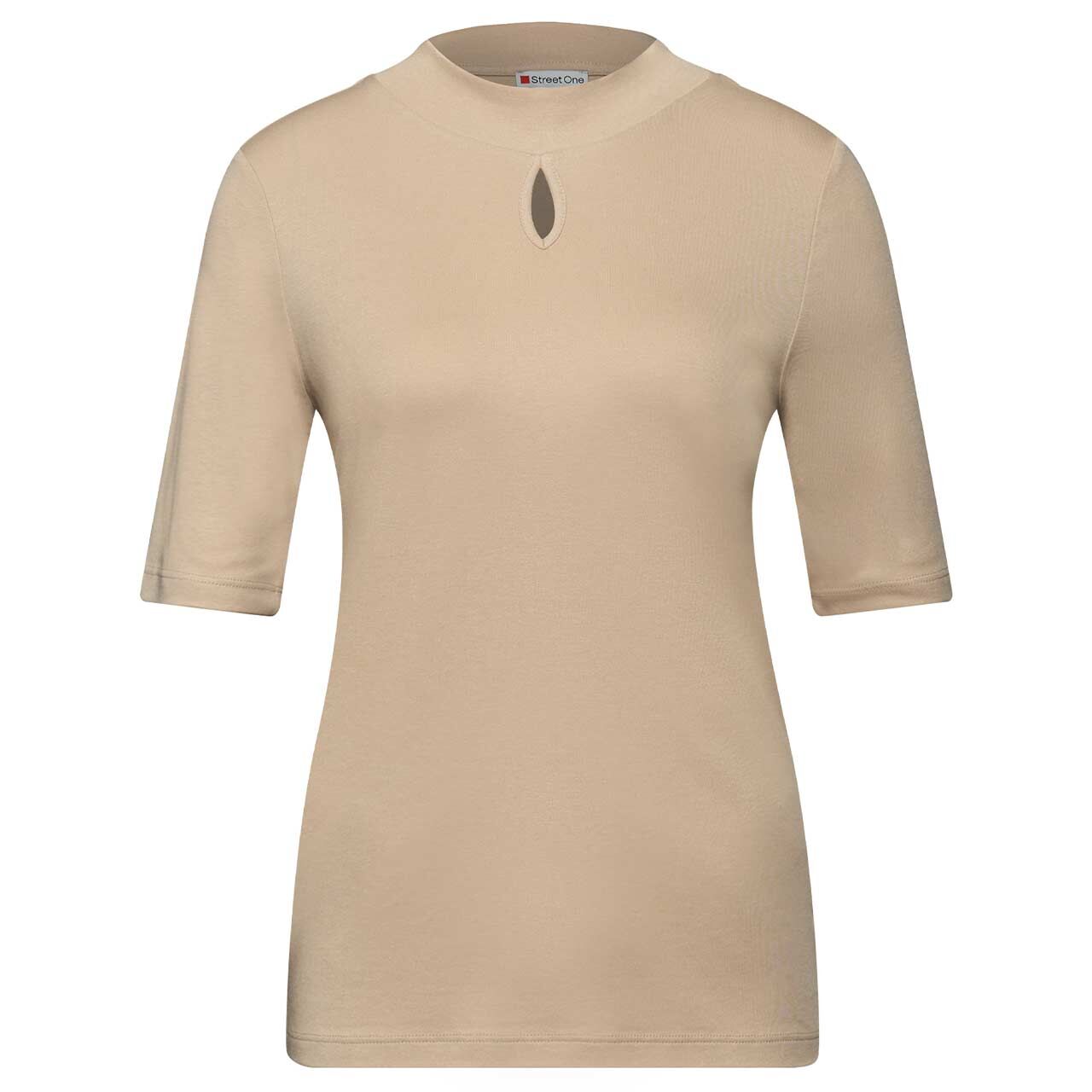 Street One Damen T-Shirt Turtle Neck Slit Detail sanded beige Street One Damen T-Shirt Turtle Neck Slit Detail sanded beige